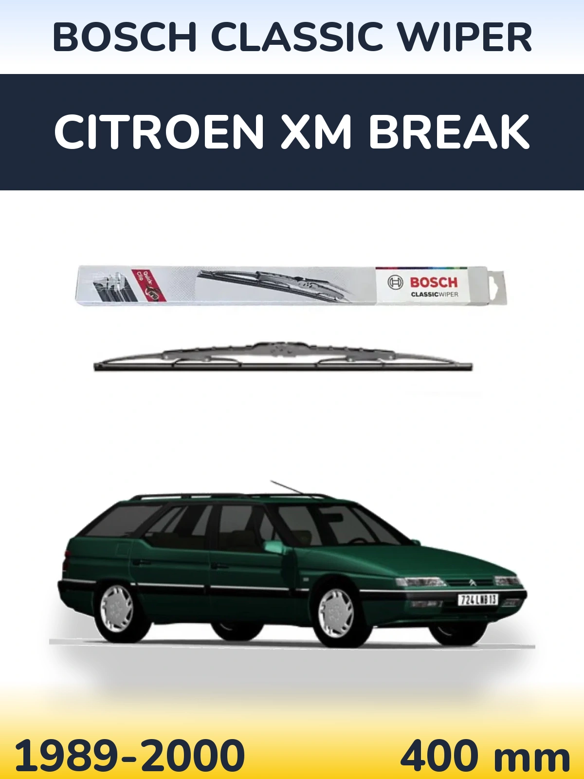 Rear wiper blade BOSCH Classic Wiper 400 mm for Citroen XM Break 1989-2000
