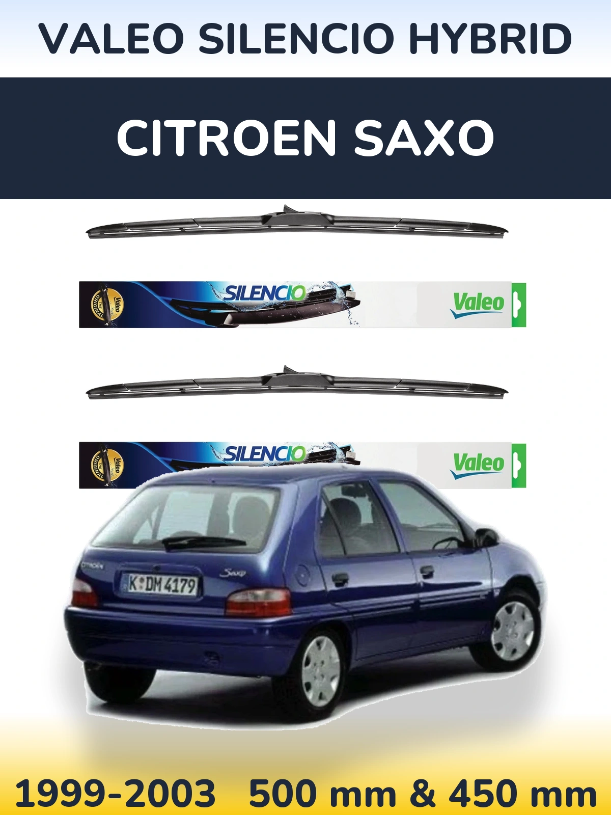 Комплект передніх щіток Valeo Silencio Hybrid 500 & 450 мм для Citroen Saxo 1999-2003
