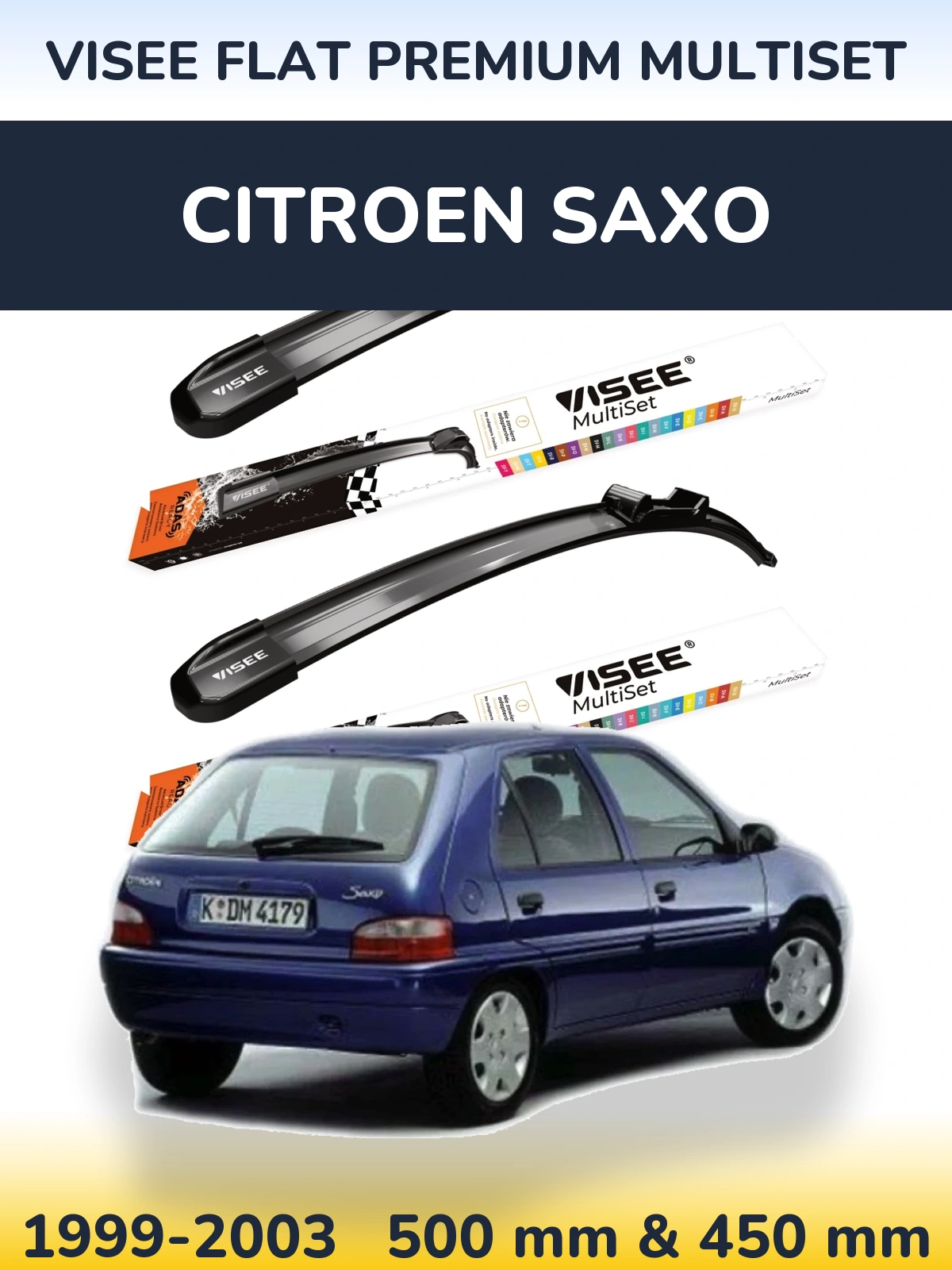Front wiper blade set VISEE FLAT PREMIUM MultiSet 500 & 450 mm for Citroen Saxo 1999-2003