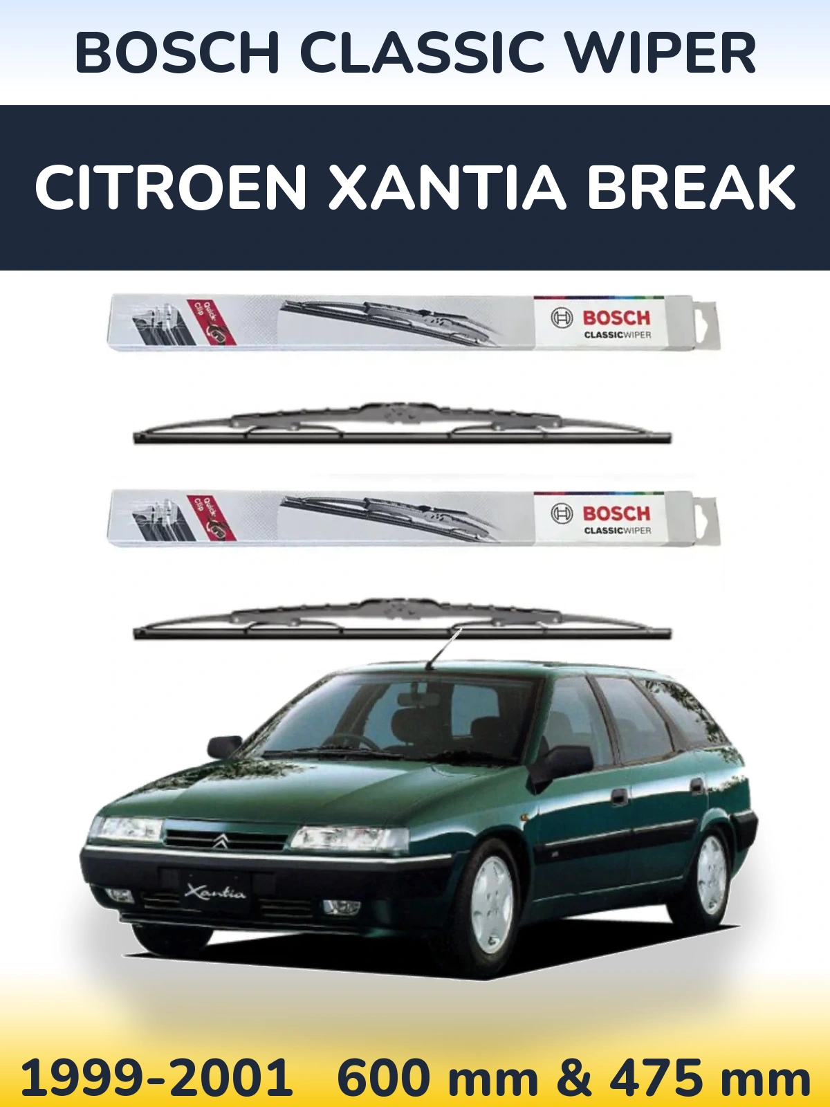Комплект передних дворников BOSCH Classic Wiper 600 & 475 мм для Citroen Xantia Break 1999-2001