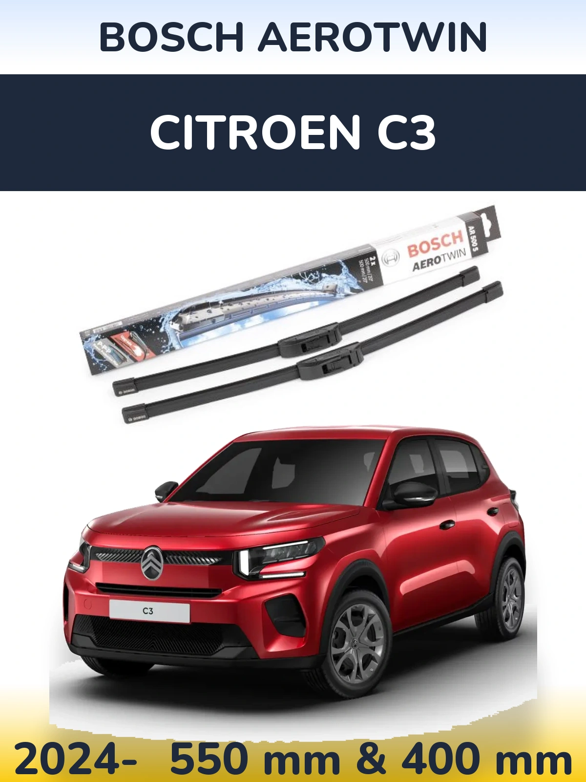 Комплект передніх щіток BOSCH AeroTwin 550 & 400 мм для Citroen C3 2024-2026