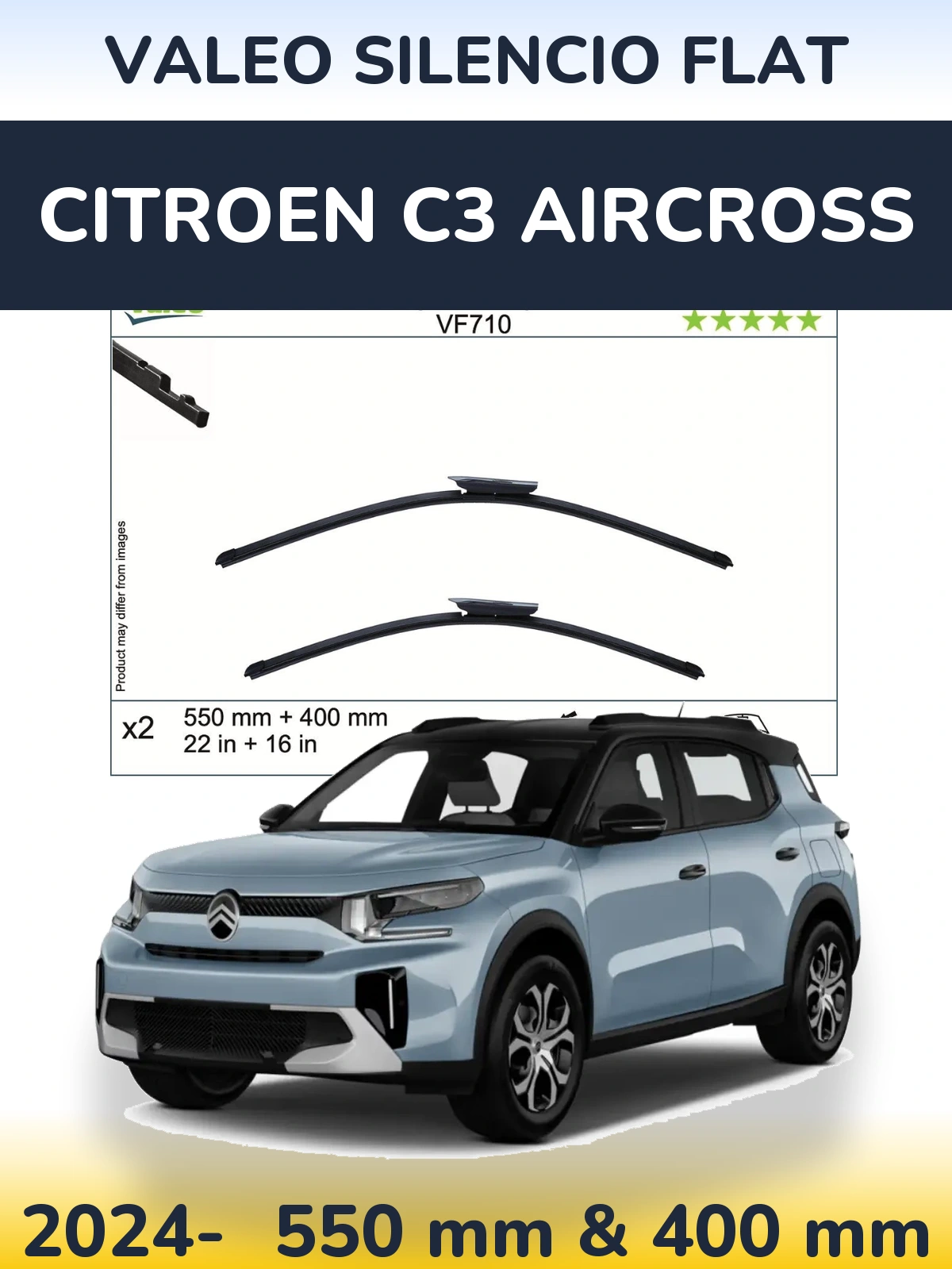 Front wiper blade set Valeo Silencio Flat 550 & 400 mm for Citroen C3 Aircross 2024-2026