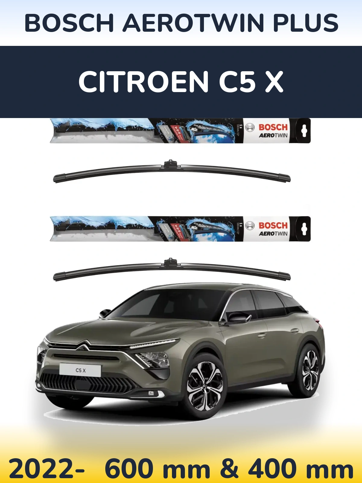 Комплект передних дворников BOSCH AeroTwin Plus 600 & 400 мм для Citroen C5 X 2022-2026