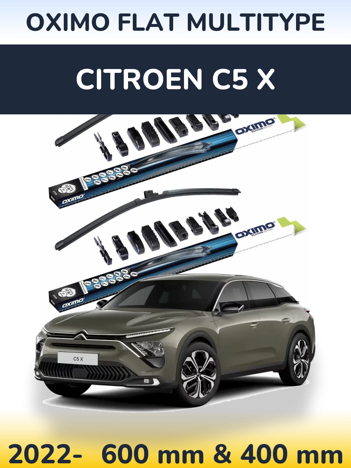 Front wiper blade set Oximo Flat MultiTypee 600 & 400 mm for Citroen C5 X 2022-2026