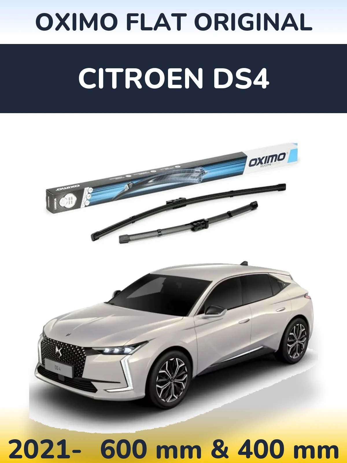 Front wiper blade set Oximo Flat Original 600 & 400 mm for Citroen DS4 2021-2026