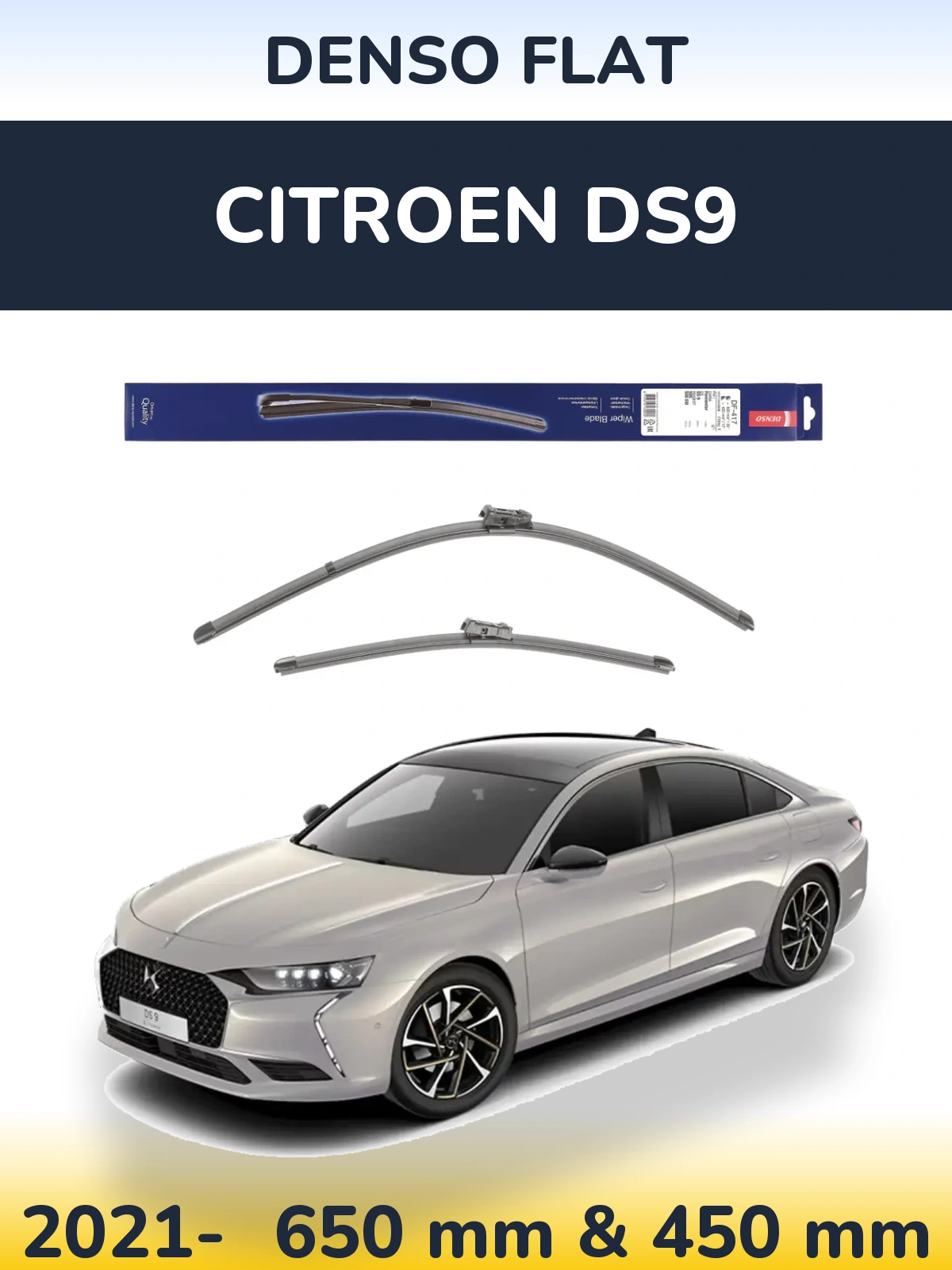 Front wiper blade set Denso Flat 650 & 450 mm for Citroen DS9 2021-2026