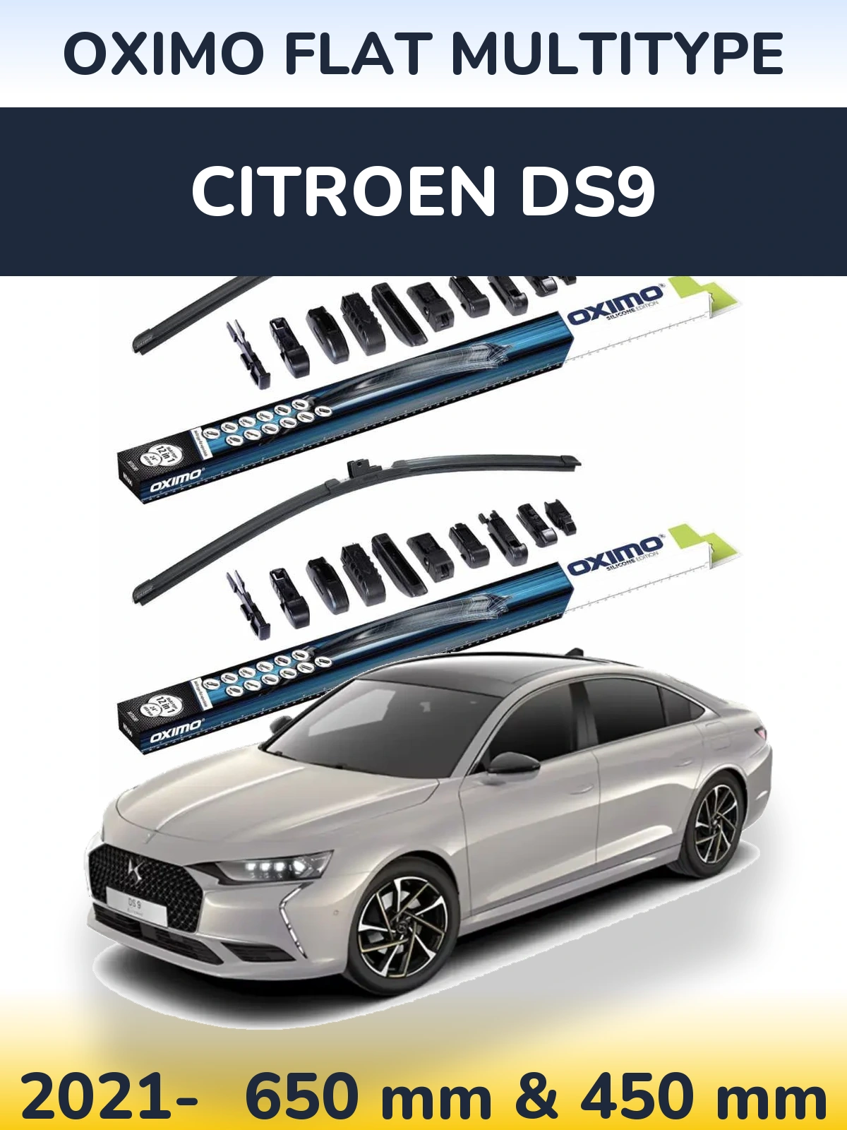 Комплект передних дворников Oximo Flat MultiТипe 650 & 450 мм для Citroen DS9 2021-2026