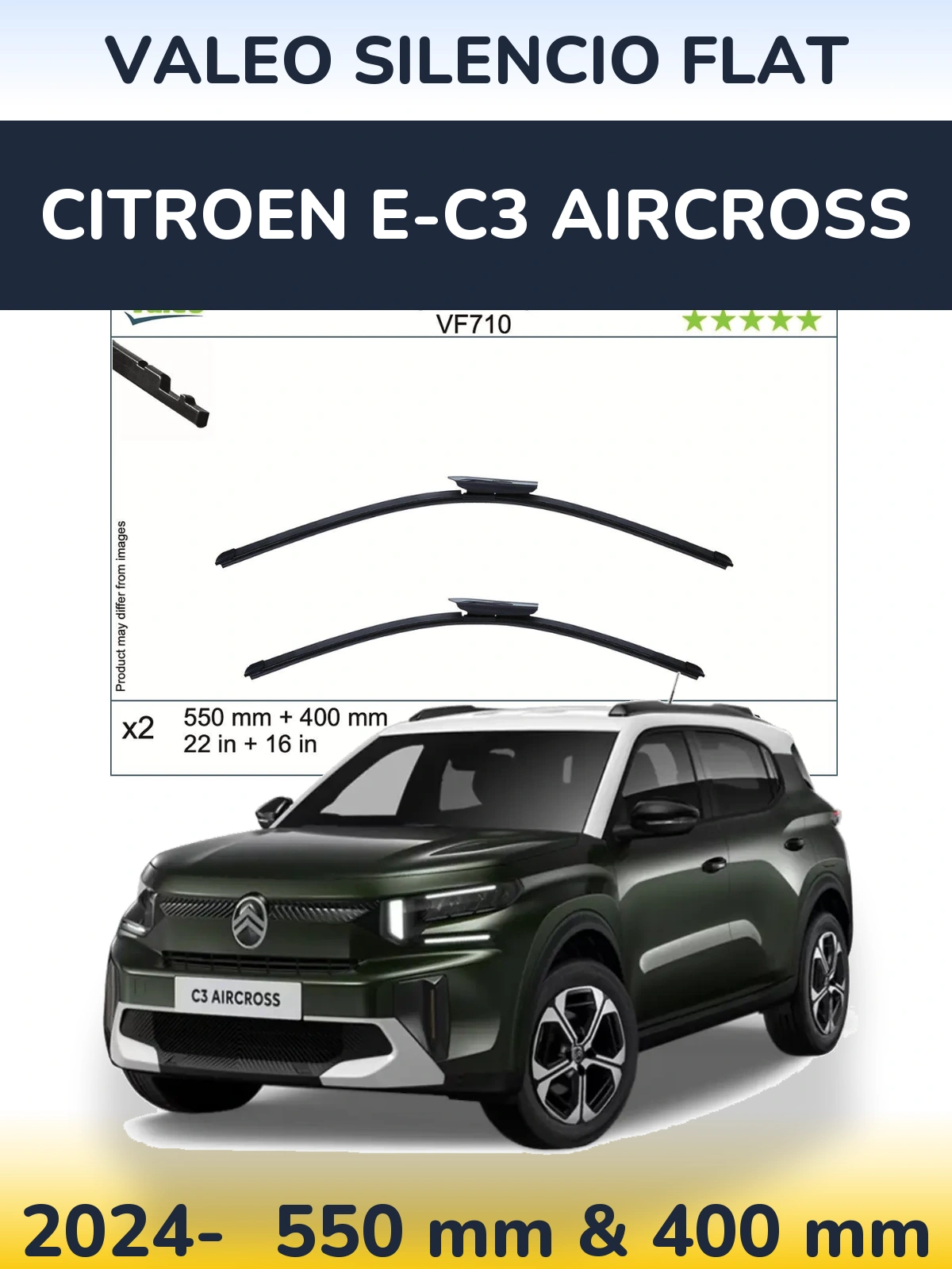 Комплект передних дворников Valeo Silencio Flat 550 & 400 мм для Citroen e-C3 Aircross 2024-2026