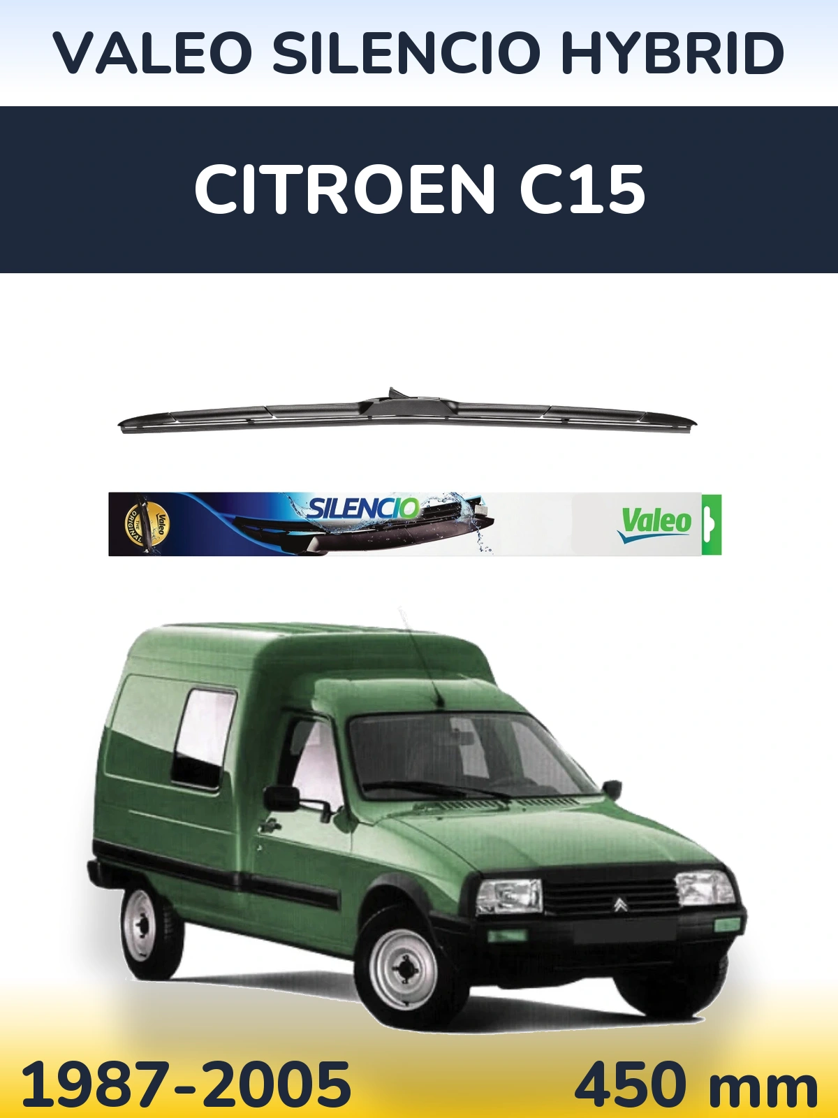 Front wiper blade Valeo Silencio Hybrid 450 mm for Citroen C15 1987-2005
