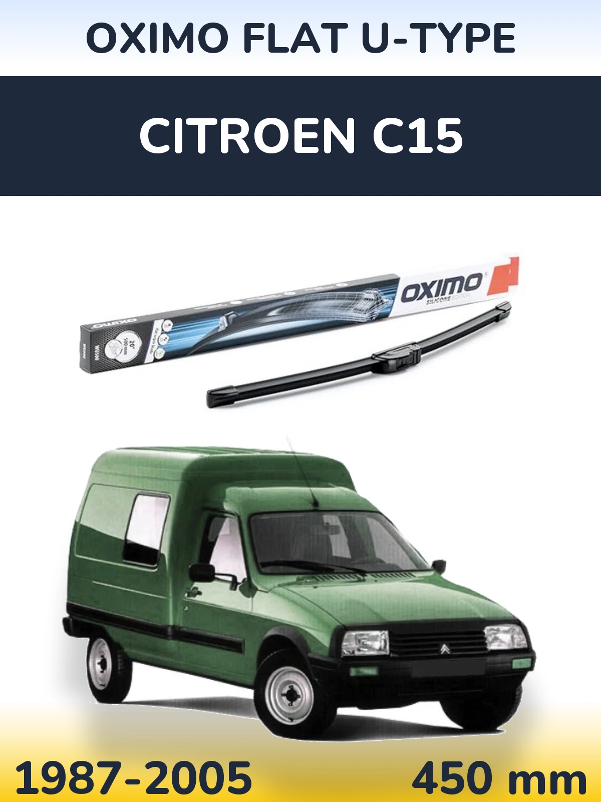 Front wiper blade Oximo Flat U-type 450 mm for Citroen C15 1987-2005