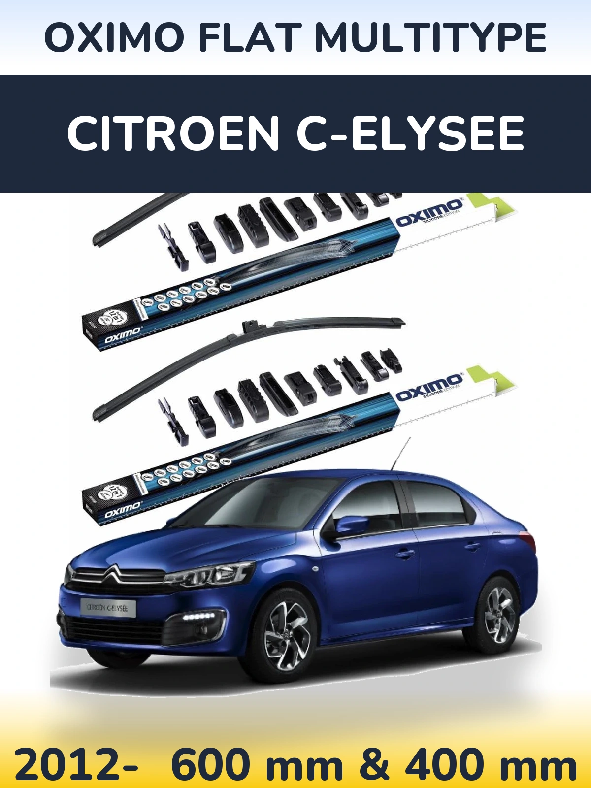 Front wiper blade set Oximo Flat MultiTypee 600 & 400 mm for Citroen C-Elysee 2012-2026
