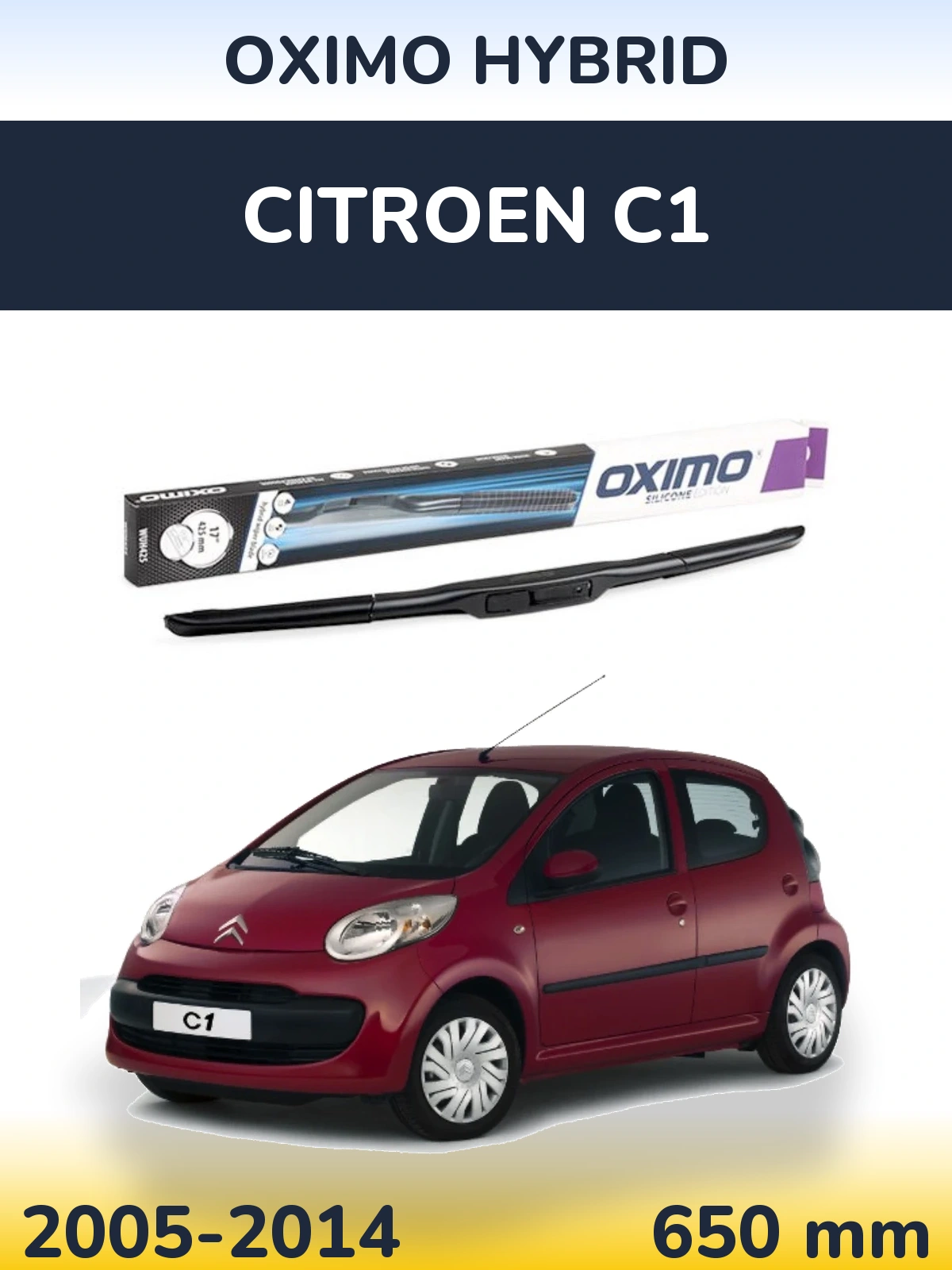 Front wiper blade Oximo Hybrid 650 mm for Citroen C1 2005-2014