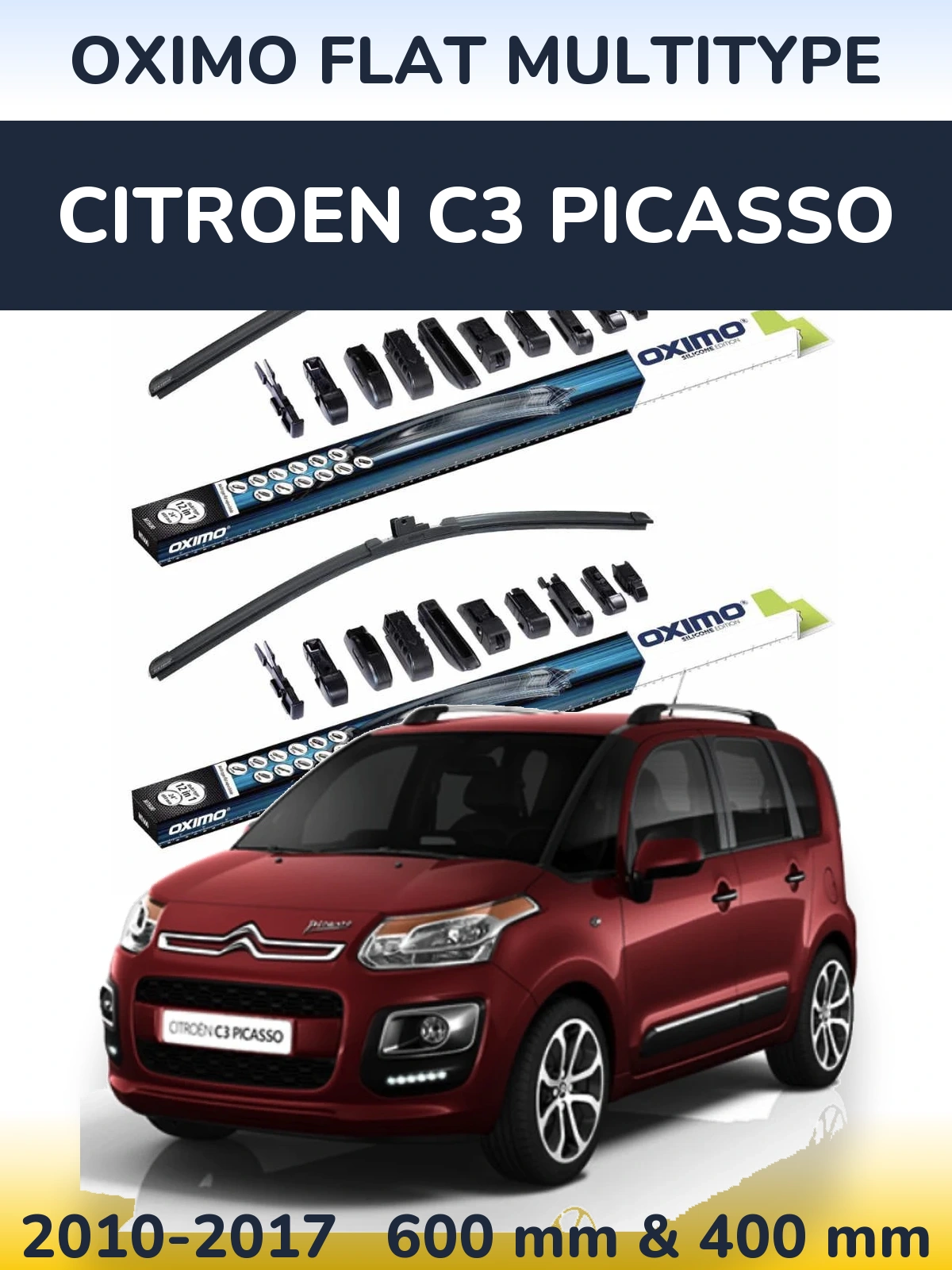Front wiper blade set Oximo Flat MultiTypee 600 & 400 mm for Citroen C3 Picasso 2010-2017