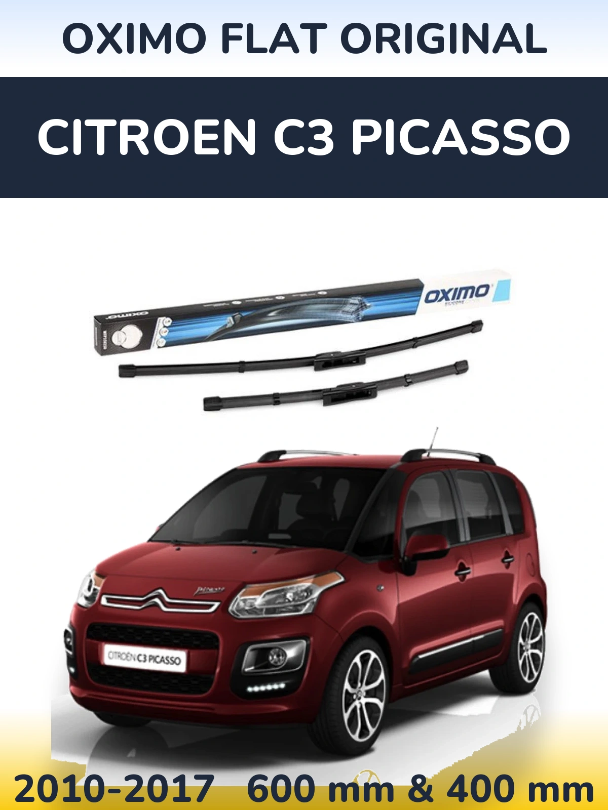 Front wiper blade set Oximo Flat Original 600 & 400 mm for Citroen C3 Picasso 2010-2017