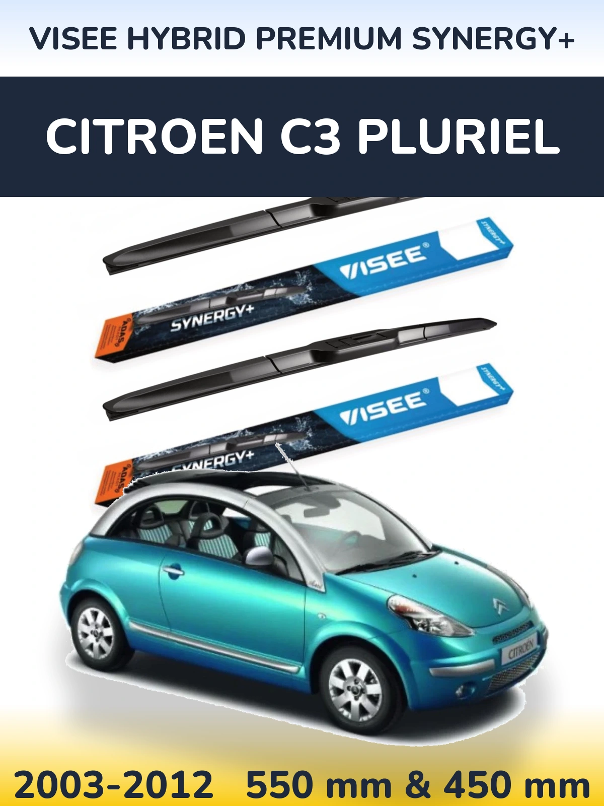 Комплект передних дворников VISEE HYBRID PREMIUM SYNERGY+ 550 & 450 мм для Citroen C3 Pluriel 2003-2012