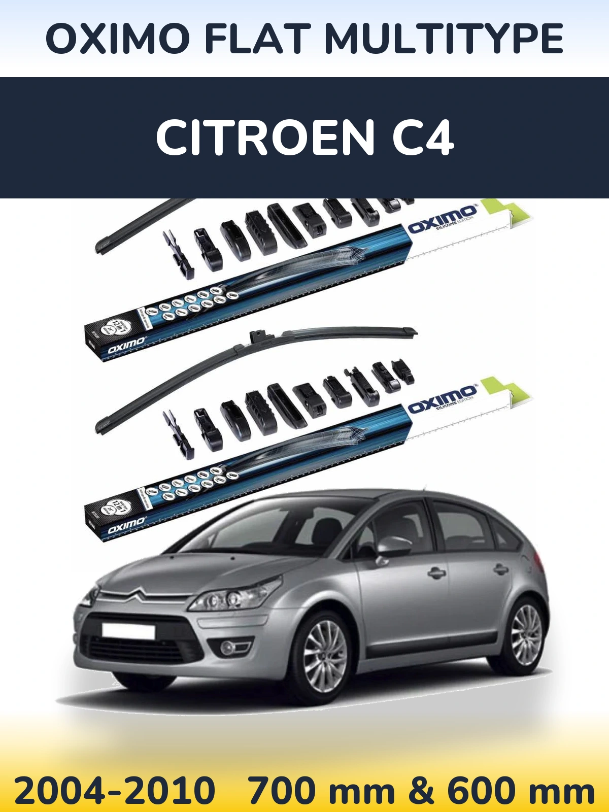 Front wiper blade set Oximo Flat MultiTypee 700 & 600 mm for Citroen C4 2004-2010