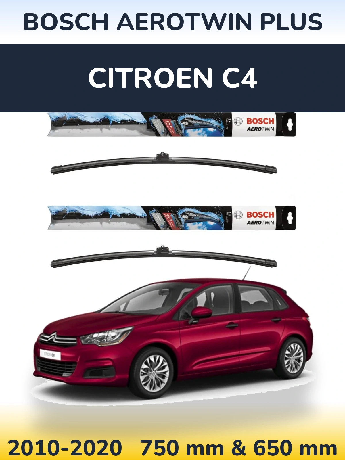 Комплект передніх щіток BOSCH AeroTwin Plus 750 & 650 мм для Citroen C4 2010-2020
