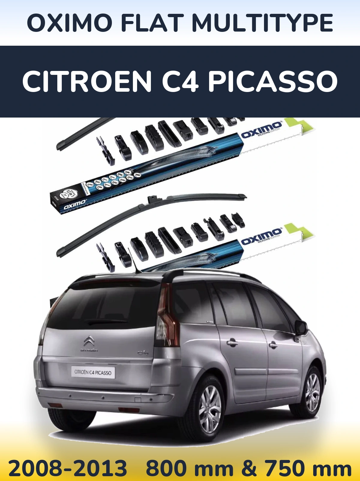 Комплект передніх щіток Oximo Flat MultiТипe 800 & 750 мм для Citroen C4 Picasso 2008-2013
