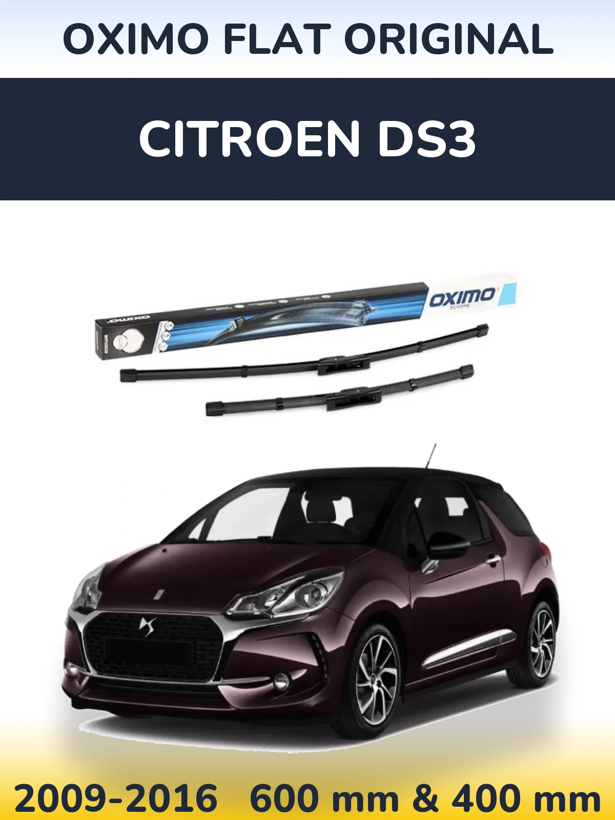 Front wiper blade set Oximo Flat Original 600 & 400 mm for Citroen DS3 2009-2016