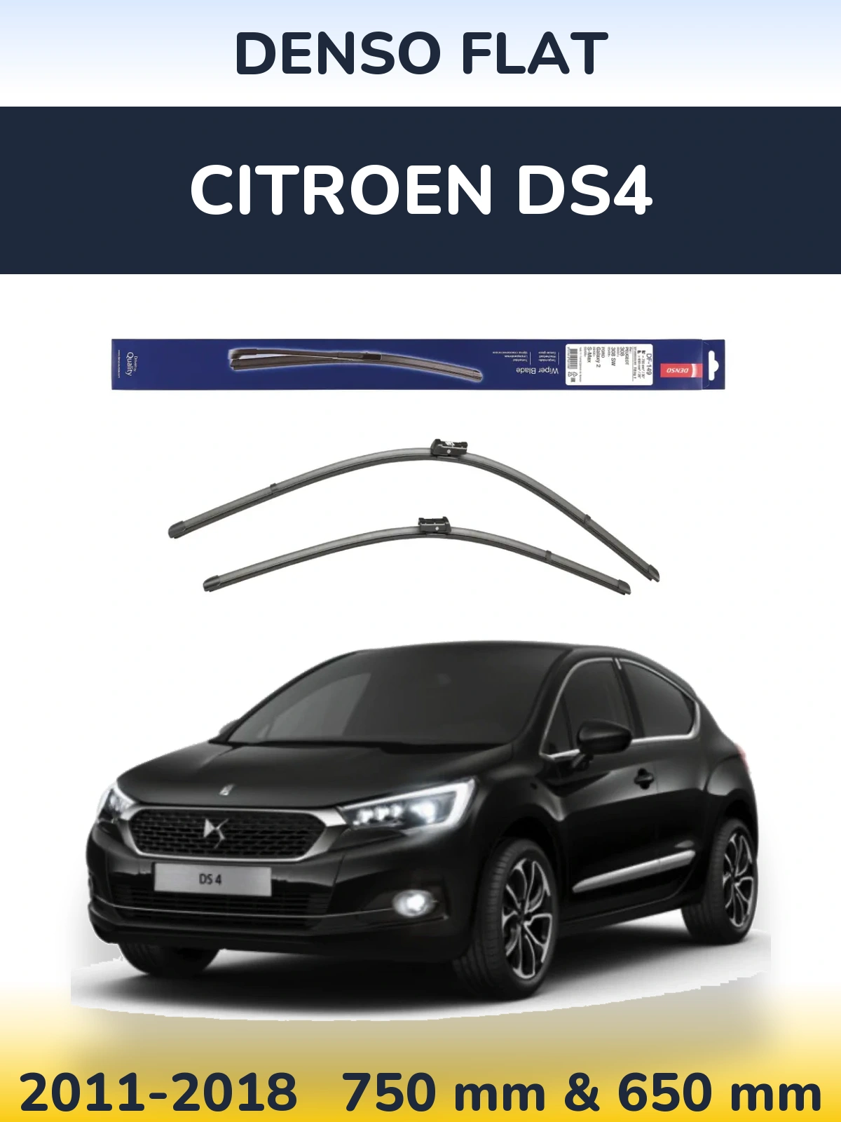 Front wiper blade set Denso Flat 750 & 650 mm for Citroen DS4 2011-2018