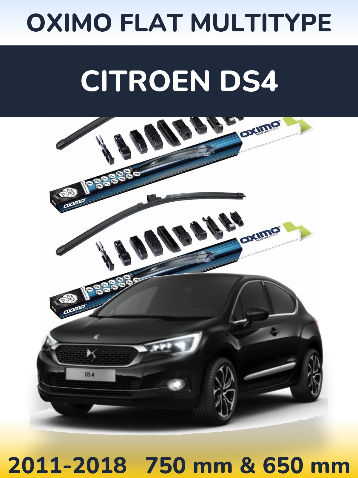 Комплект передних дворников Oximo Flat MultiТипe 750 & 650 мм для Citroen DS4 2011-2018