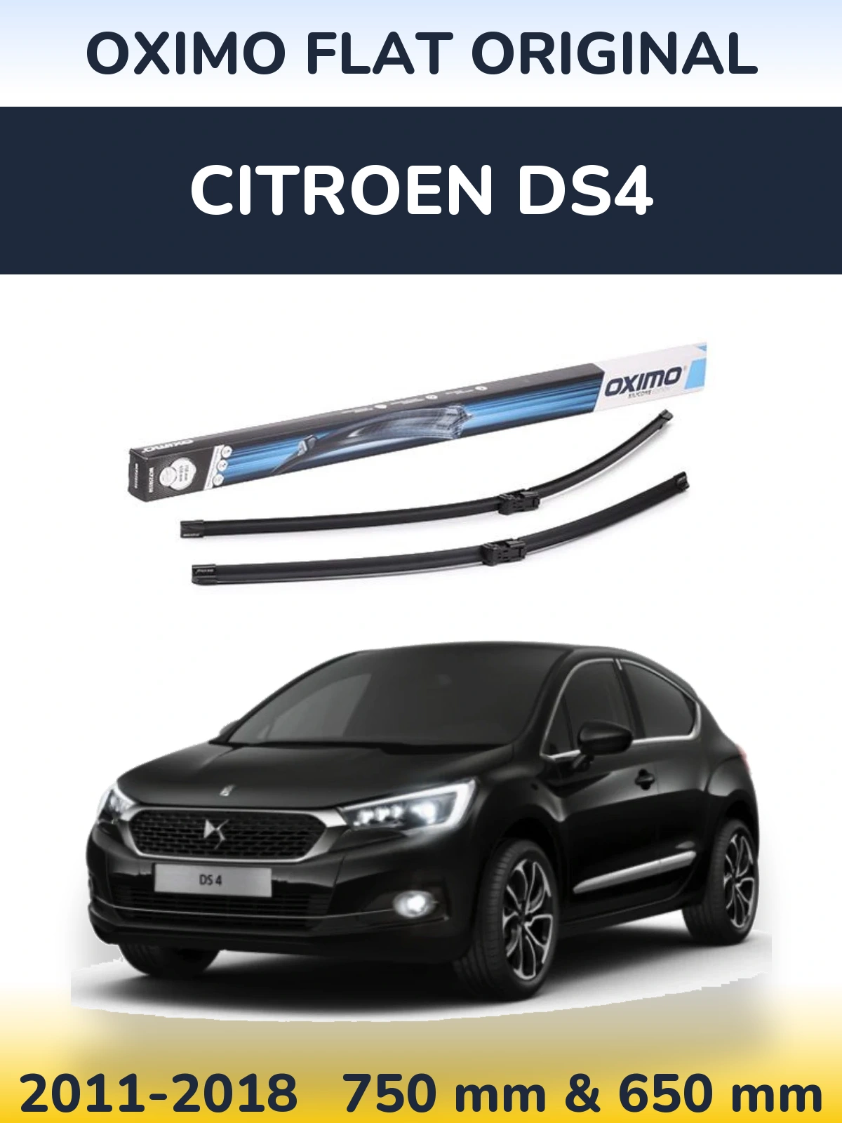 Front wiper blade set Oximo Flat Original 750 & 650 mm for Citroen DS4 2011-2018