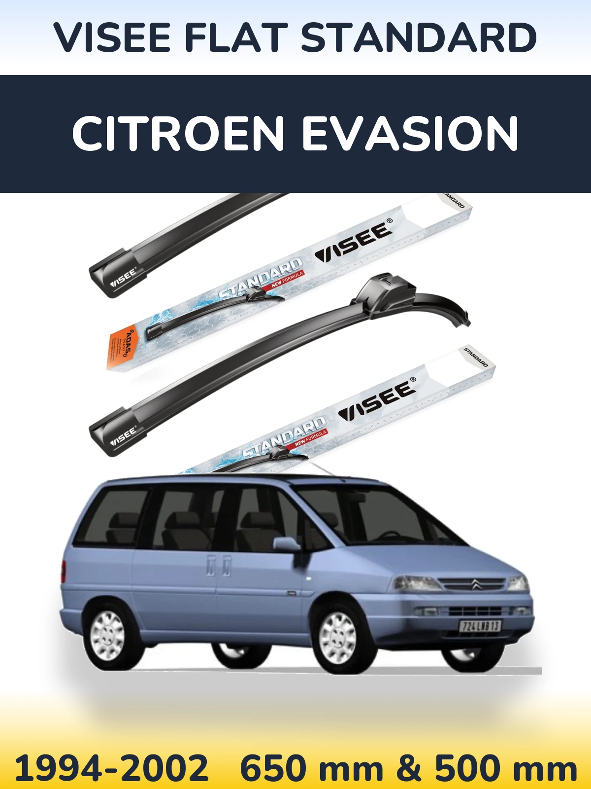 Комплект передних дворников VISEE FLAT STANDARD 650 & 500 мм для Citroen Evasion 1994-2002