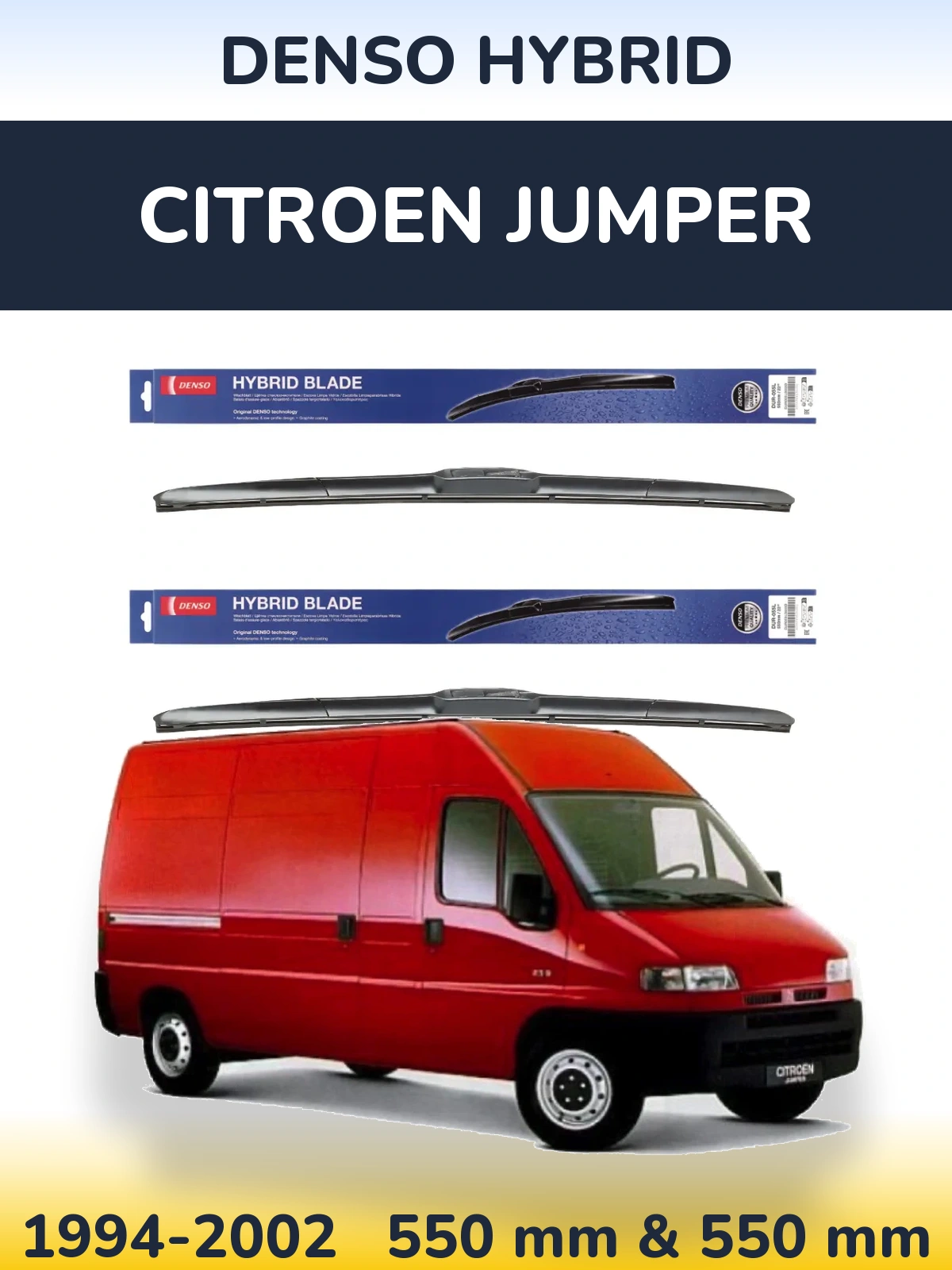Front wiper blade set Denso Hybrid 550 & 550 mm for Citroen Jumper 1994-2002