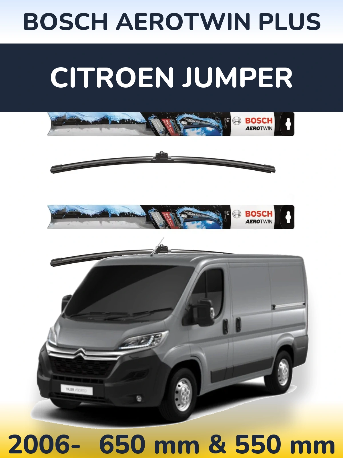 Front wiper blade set BOSCH AeroTwin Plus 650 & 550 mm for Citroen Jumper 2006-2026