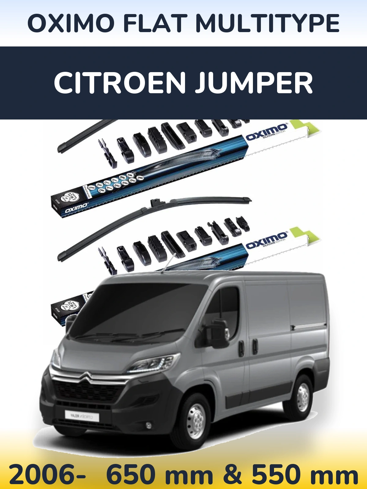 Front wiper blade set Oximo Flat MultiTypee 650 & 550 mm for Citroen Jumper 2006-2026