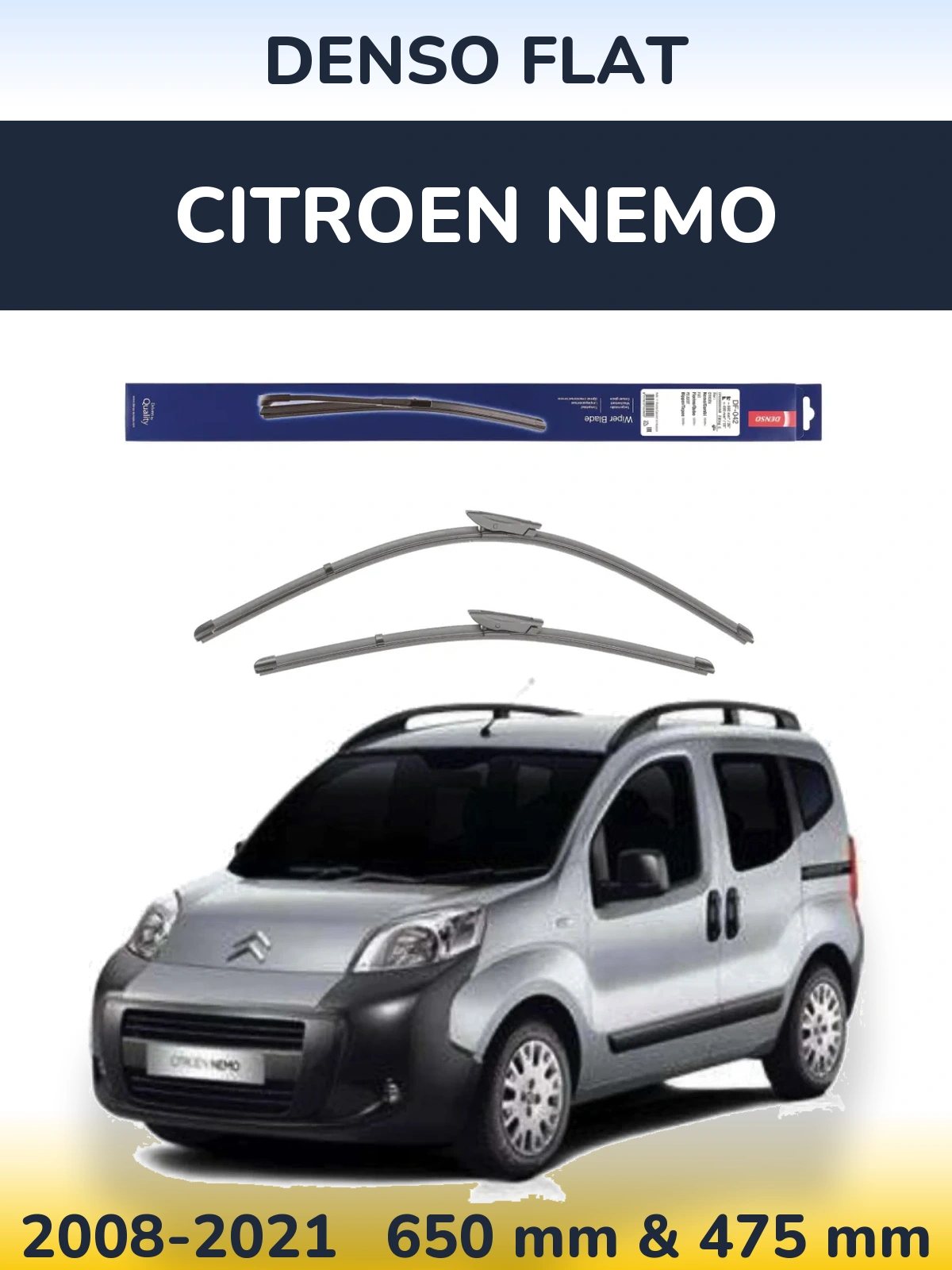 Комплект передних дворников Denso Flat 650 & 450 мм для Citroen Nemo 2008-2021