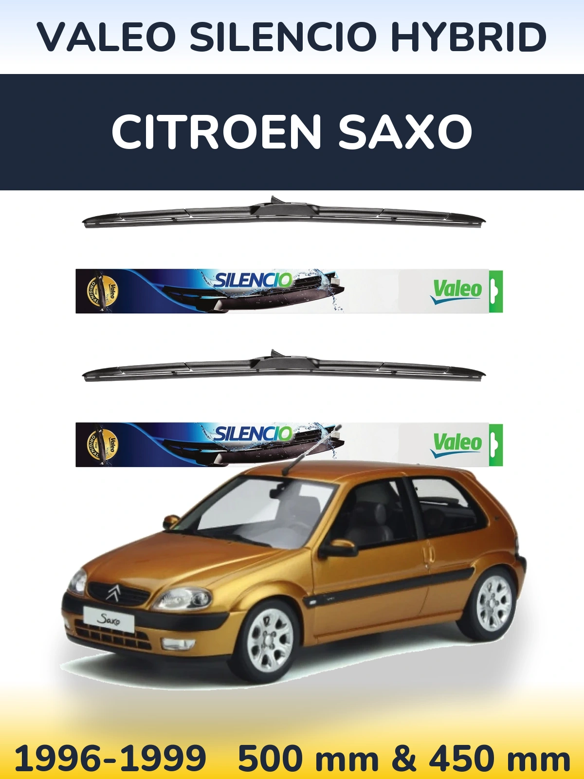 Комплект передних дворников Valeo Silencio Hybrid 500 & 450 мм для Citroen Saxo 1996-1999