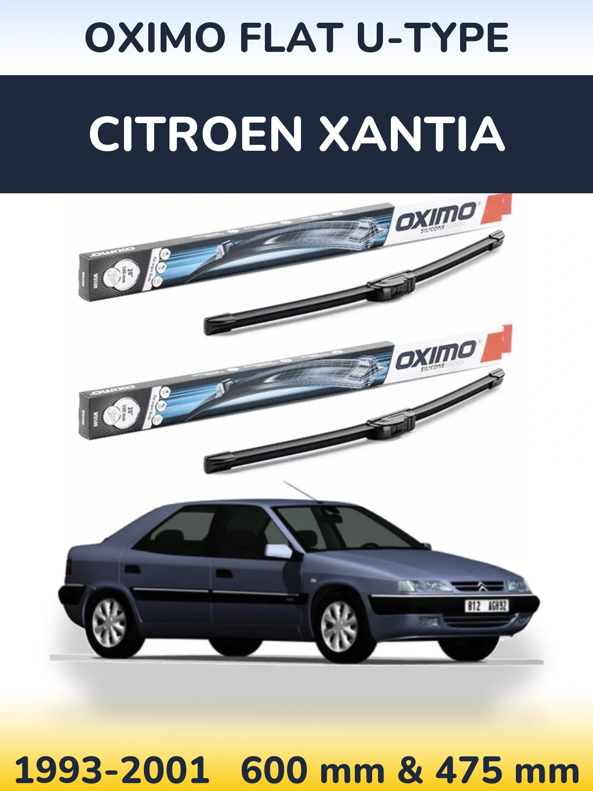 Комплект передних дворников Oximo Flat U-type 600 & 475 мм для Citroen Xantia 1993-2001