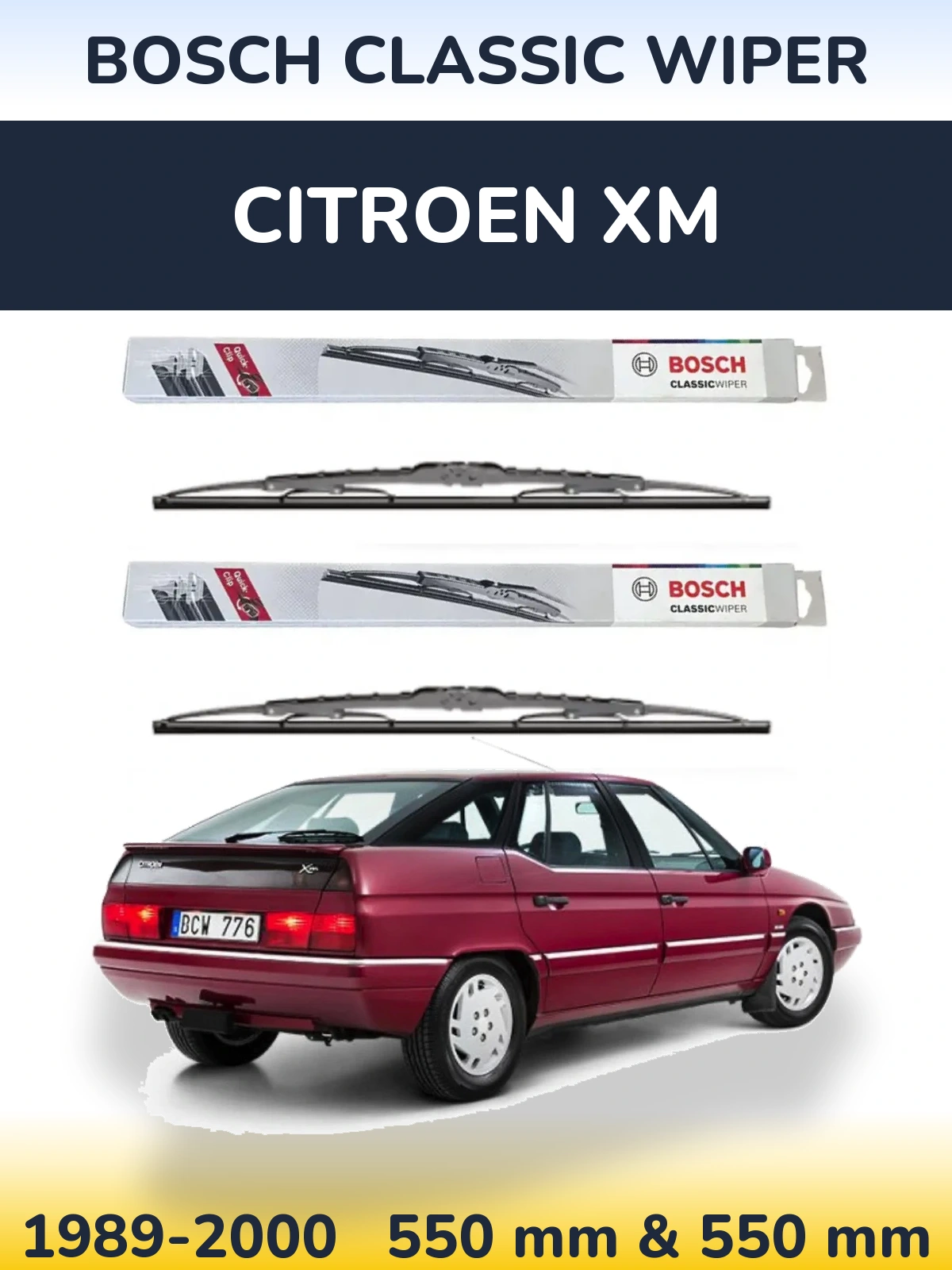 Front wiper blade set BOSCH Classic Wiper 550 & 550 mm for Citroen XM 1989-2000