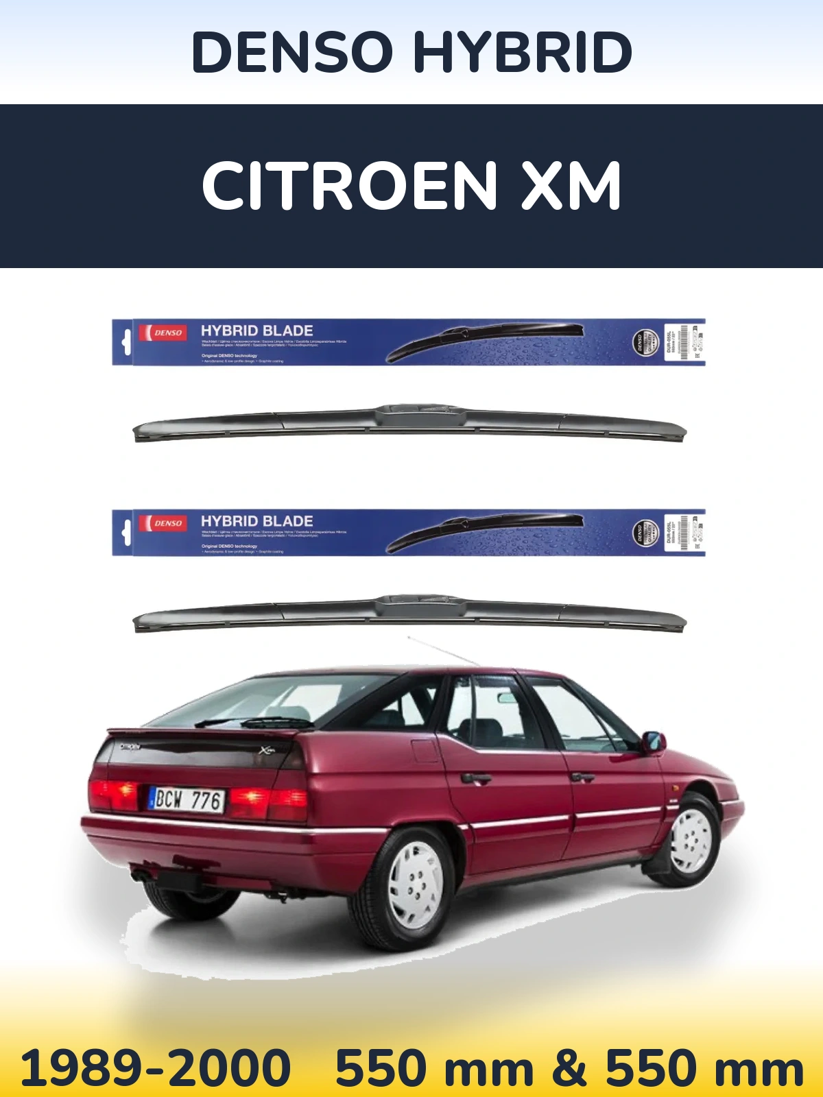 Front wiper blade set Denso Hybrid 550 & 550 mm for Citroen XM 1989-2000