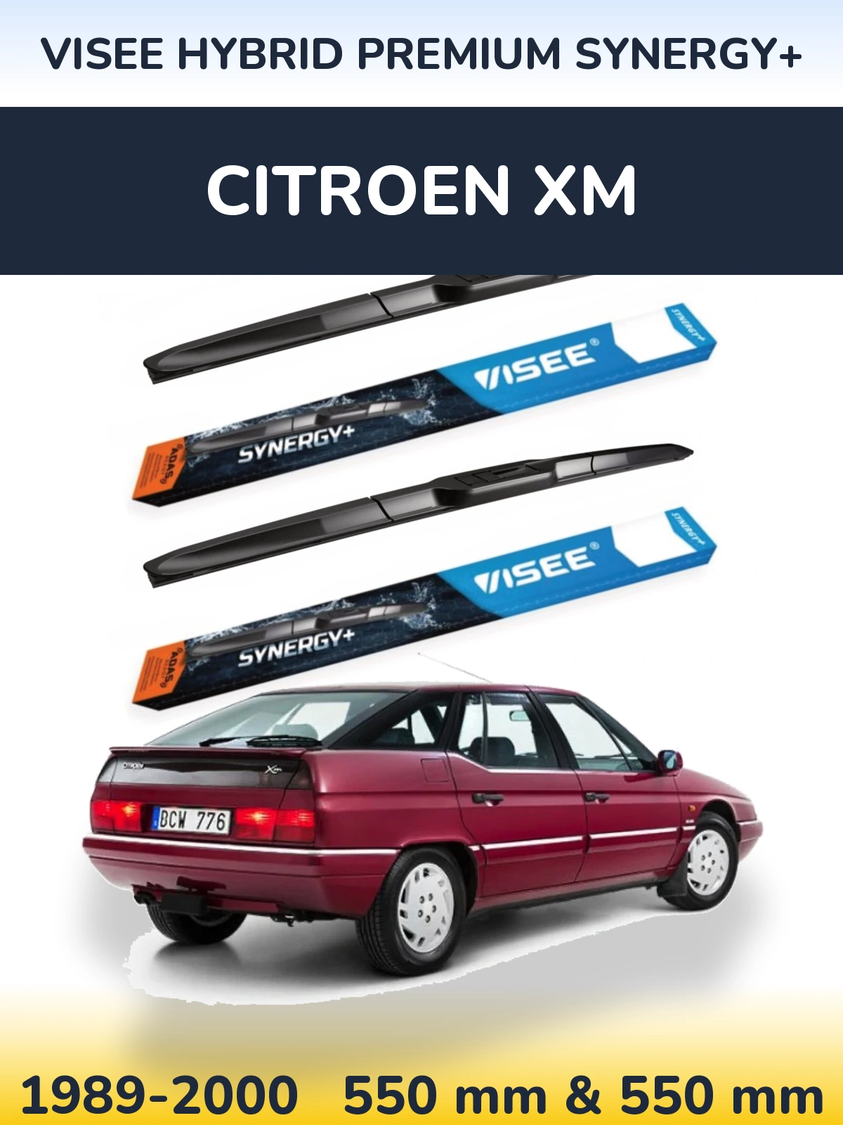 Front wiper blade set VISEE HYBRID PREMIUM SYNERGY+ 550 & 550 mm for Citroen XM 1989-2000