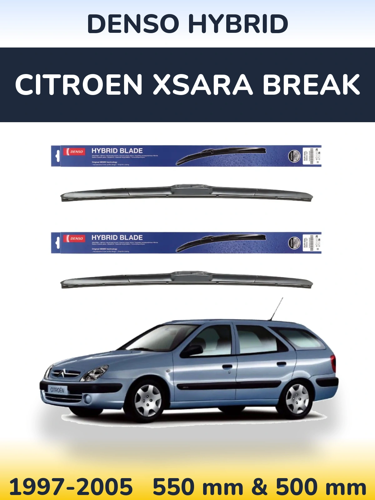 Front wiper blade set Denso Hybrid 550 & 500 mm for Citroen Xsara Break 1997-2005