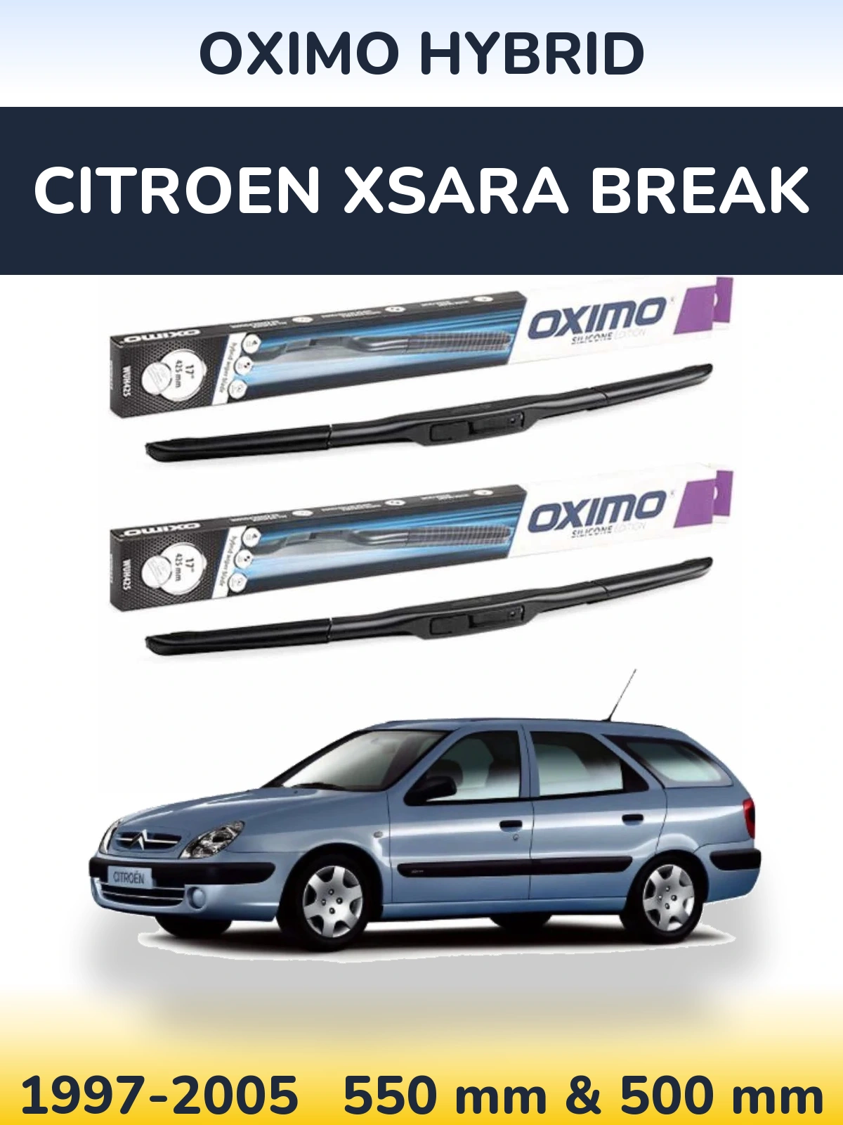 Front wiper blade set Oximo Hybrid 550 & 500 mm for Citroen Xsara Break 1997-2005