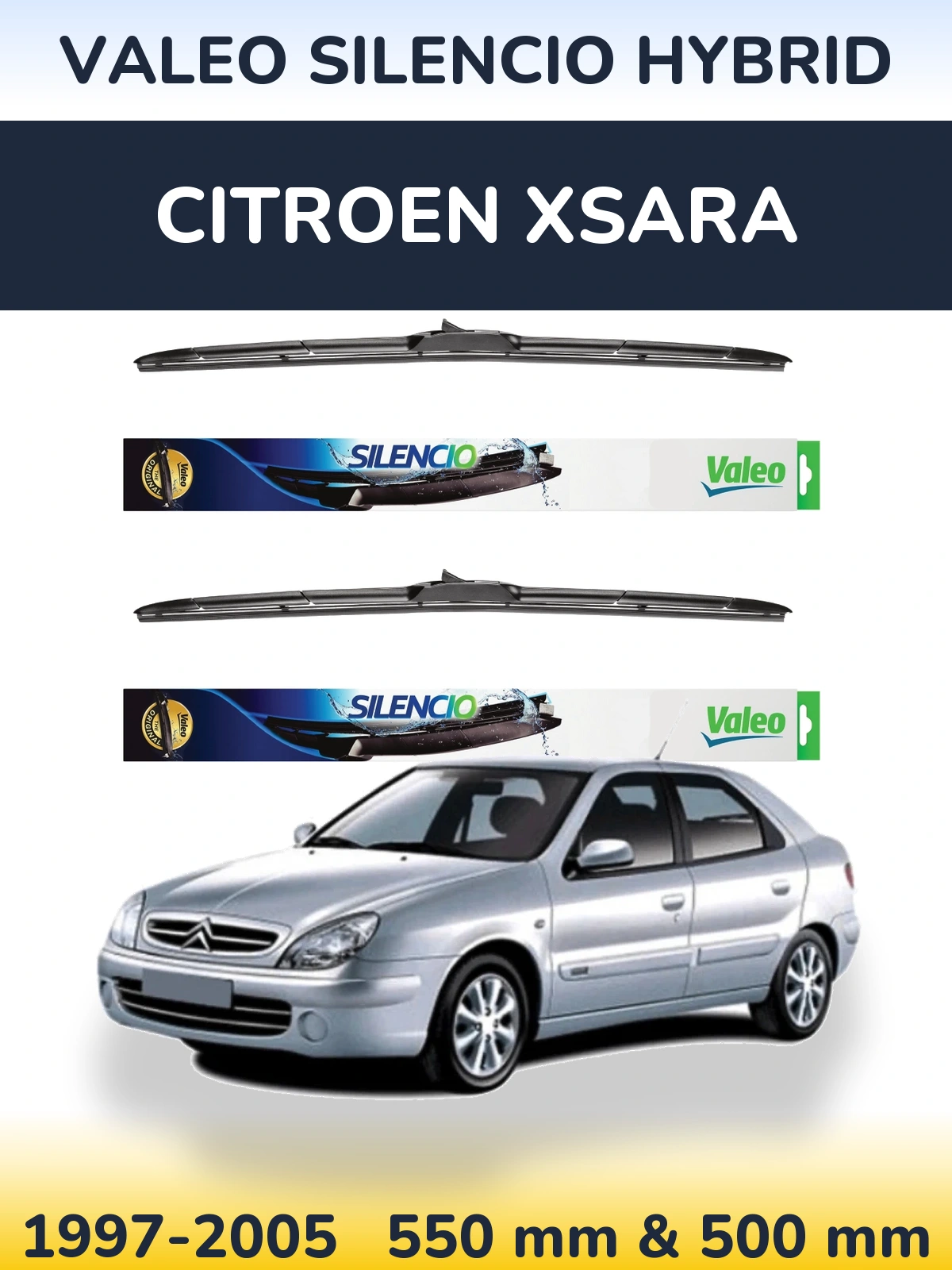 Комплект передних дворников Valeo Silencio Hybrid 550 & 500 мм для Citroen Xsara 1997-2005