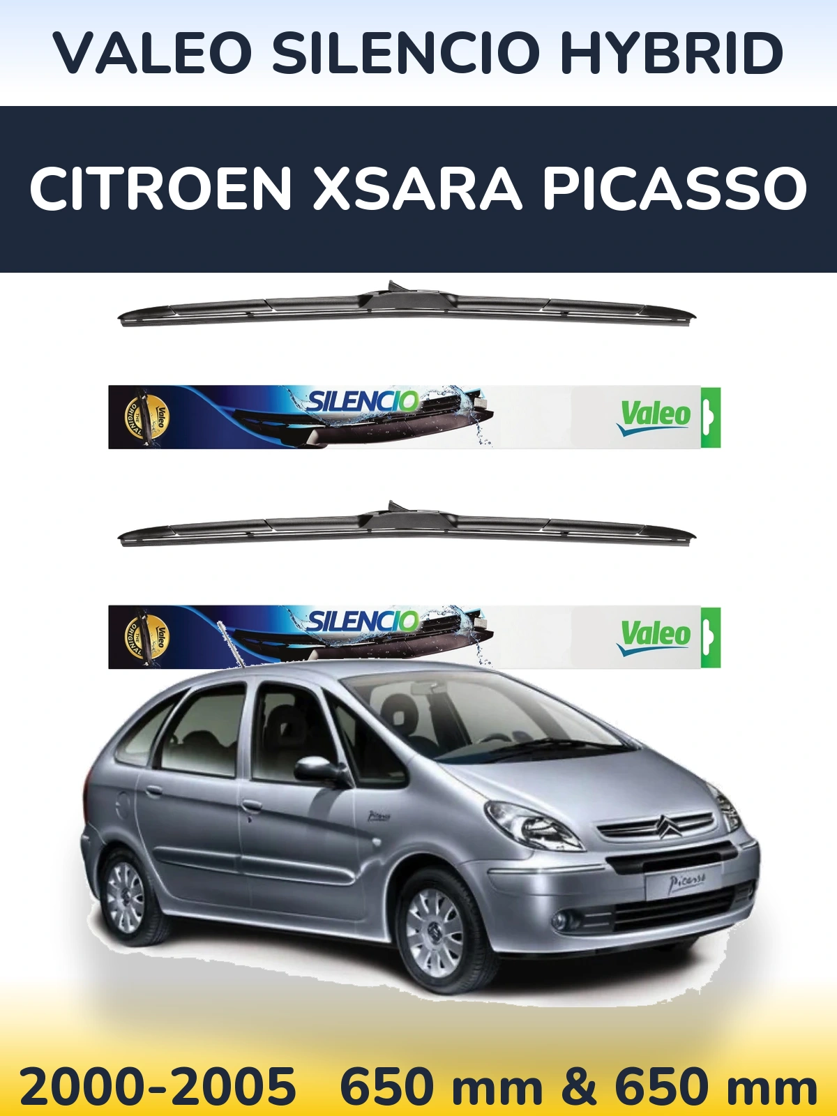 Комплект передніх щіток Valeo Silencio Hybrid 650 & 650 мм для Citroen Xsara Picasso 2000-2005