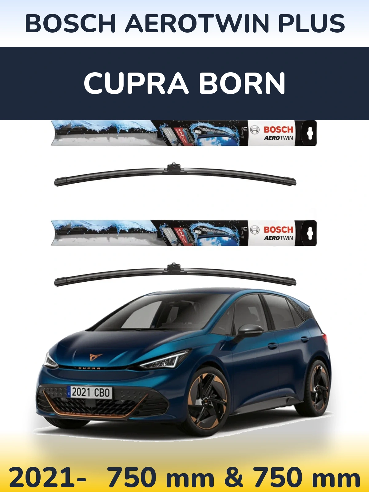 Комплект передних дворников BOSCH AeroTwin Plus 750 & 750 мм для Cupra Born 2021-2026