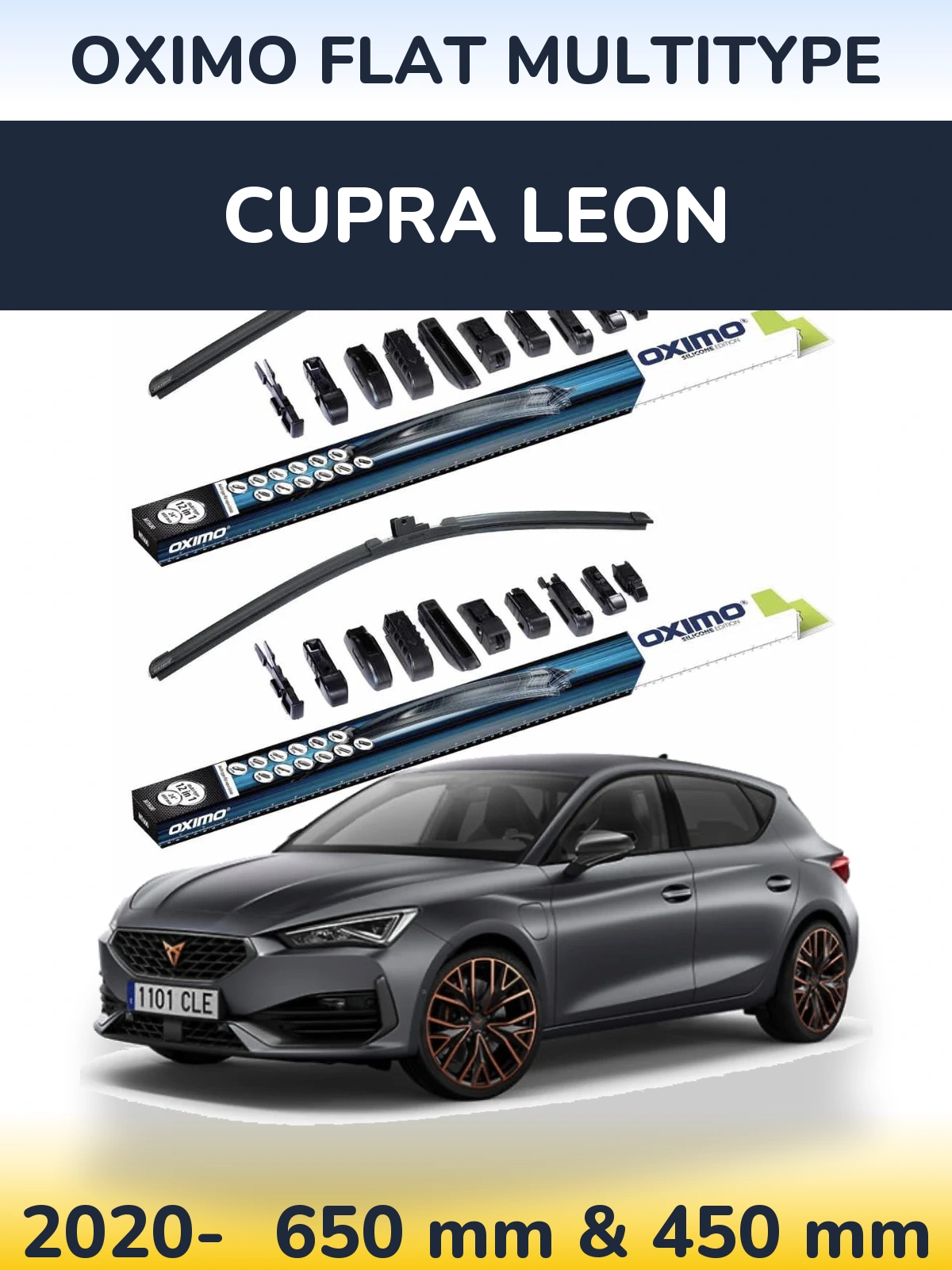 Front wiper blade set Oximo Flat MultiTypee 650 & 450 mm for Cupra Leon 2020-2026