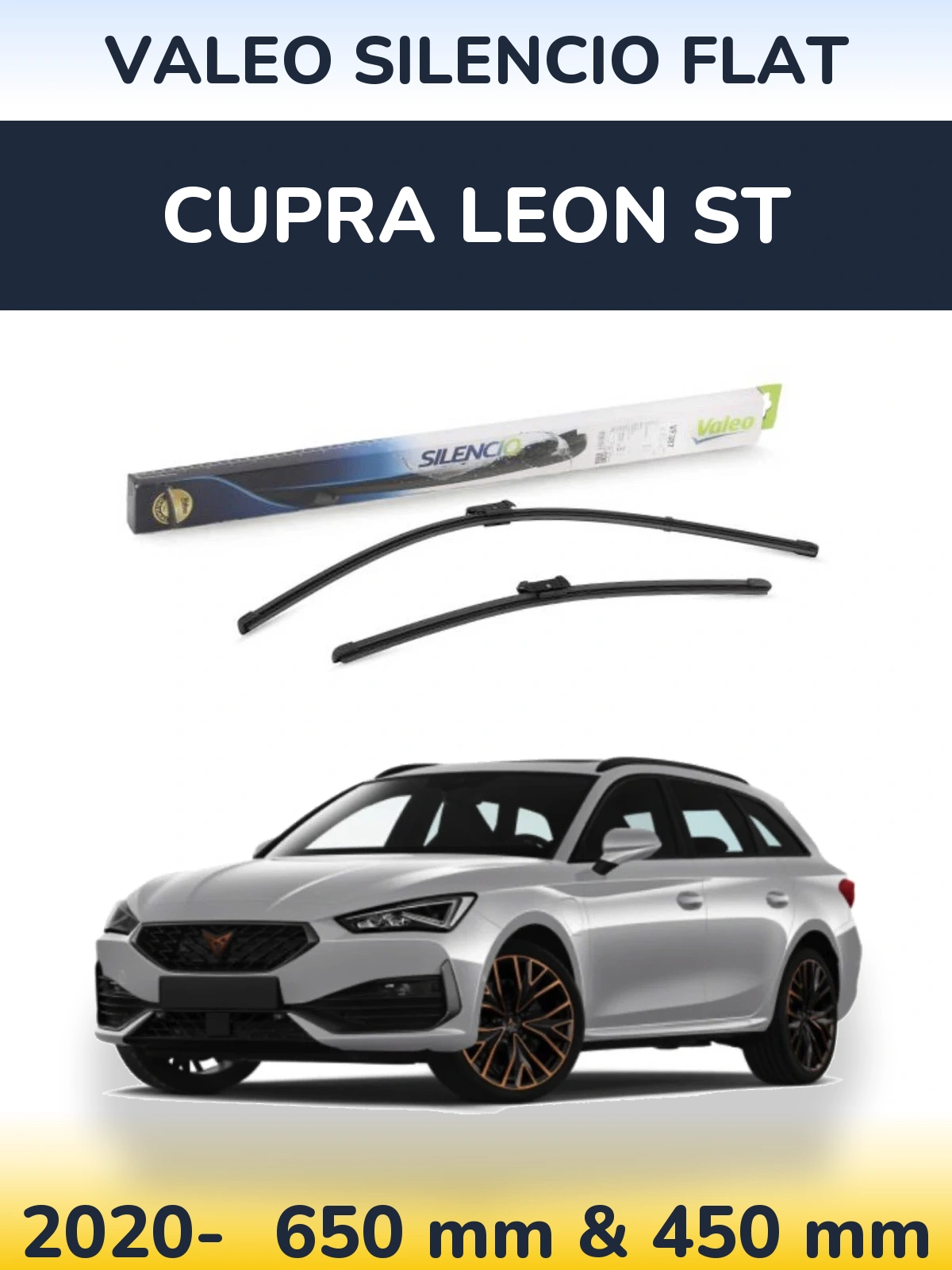 Front wiper blade set Valeo Silencio Flat 650 & 450 mm for Cupra Leon ST 2020-2026