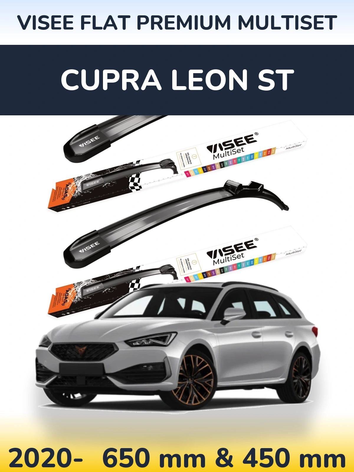 Front wiper blade set VISEE FLAT PREMIUM MultiSet 650 & 450 mm for Cupra Leon ST 2020-2026