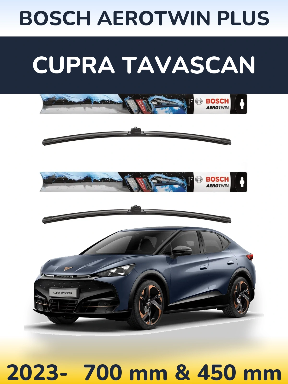 Комплект передніх щіток BOSCH AeroTwin Plus 700 & 450 мм для Cupra Tavascan 2023-2026