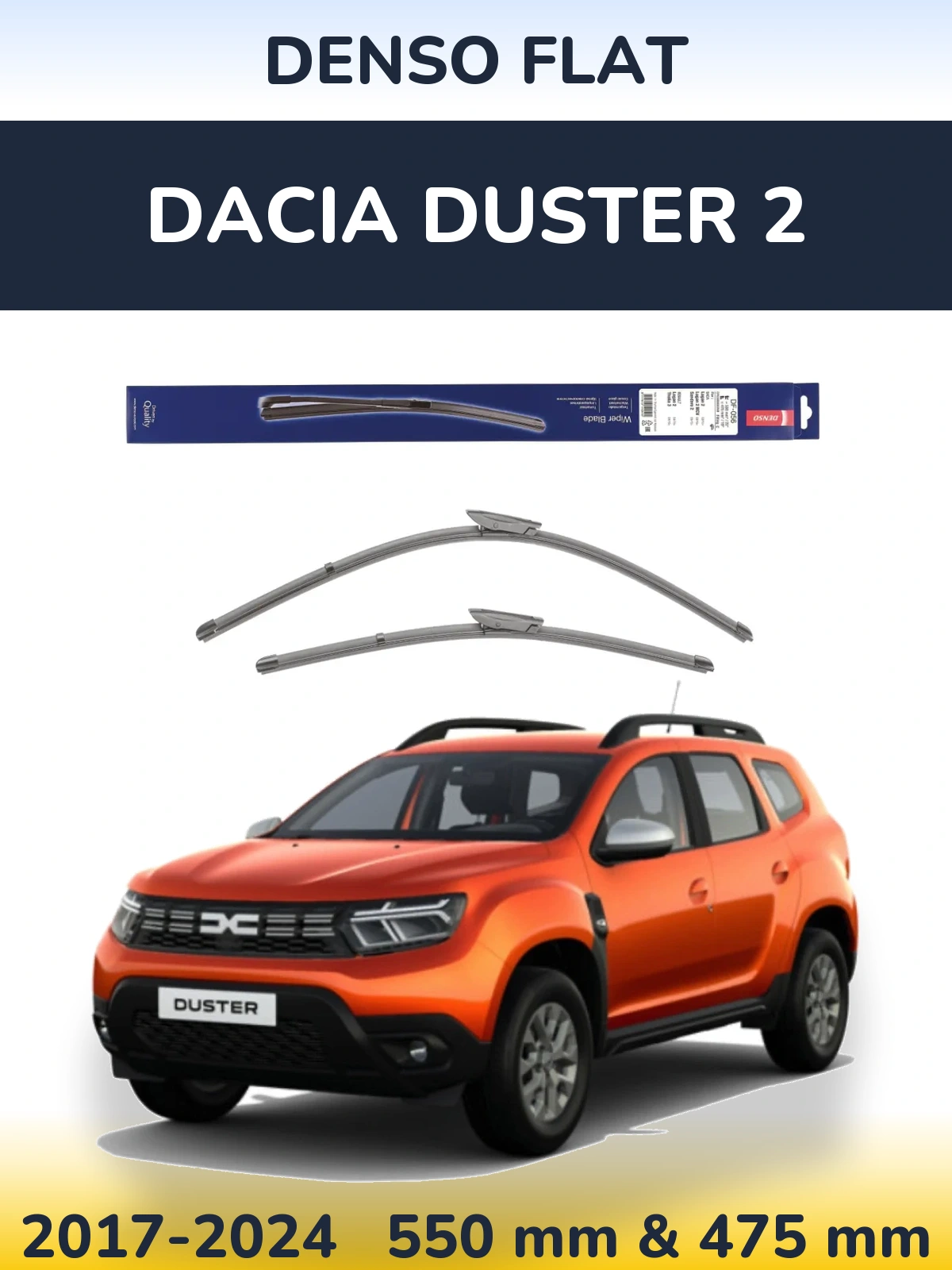 Front wiper blade set Denso Flat 550 & 475 mm for Dacia Duster 2 2017-2024