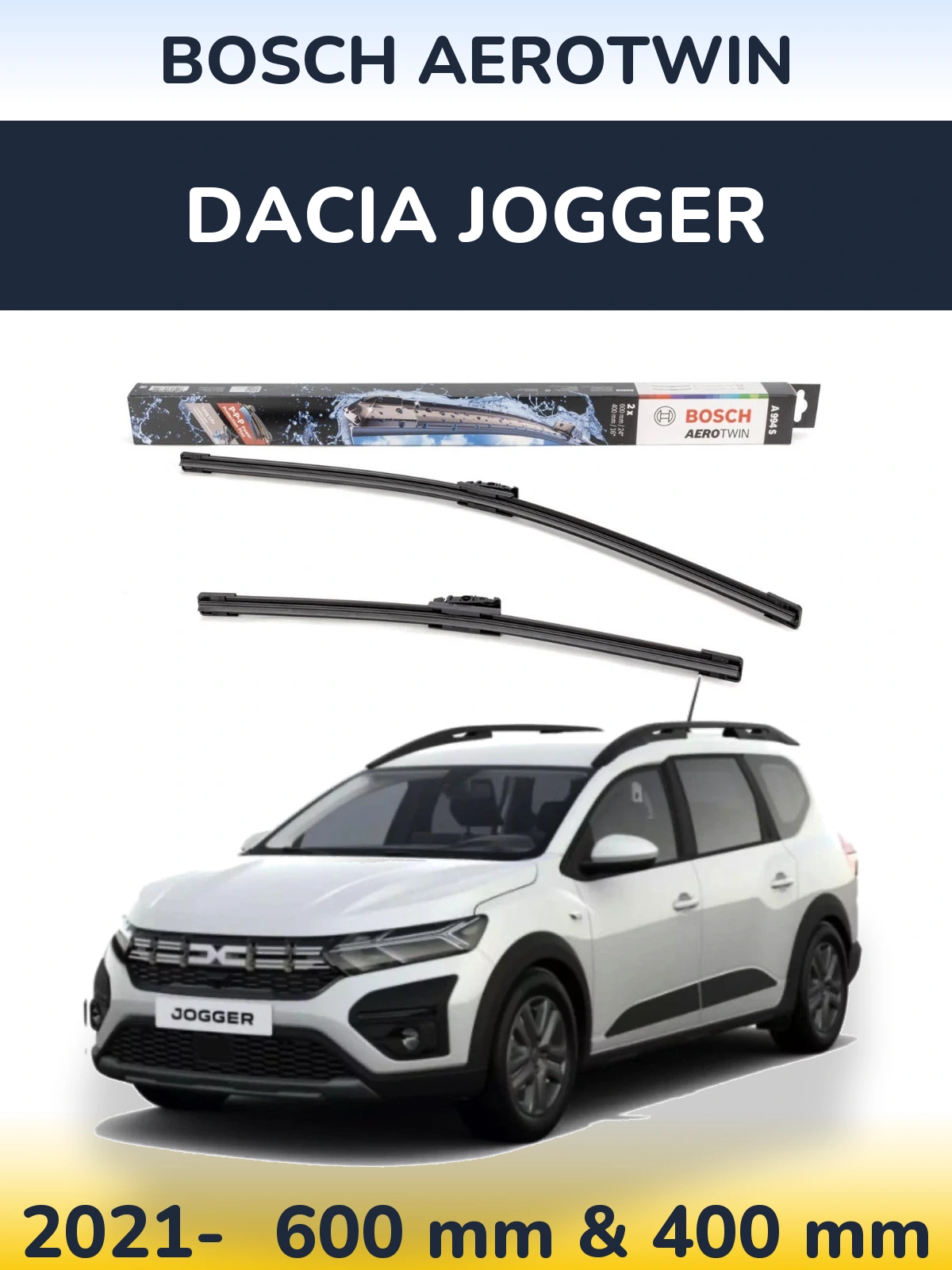 Комплект передних дворников BOSCH AeroTwin 600 & 400 мм для Dacia Jogger 2021-2026