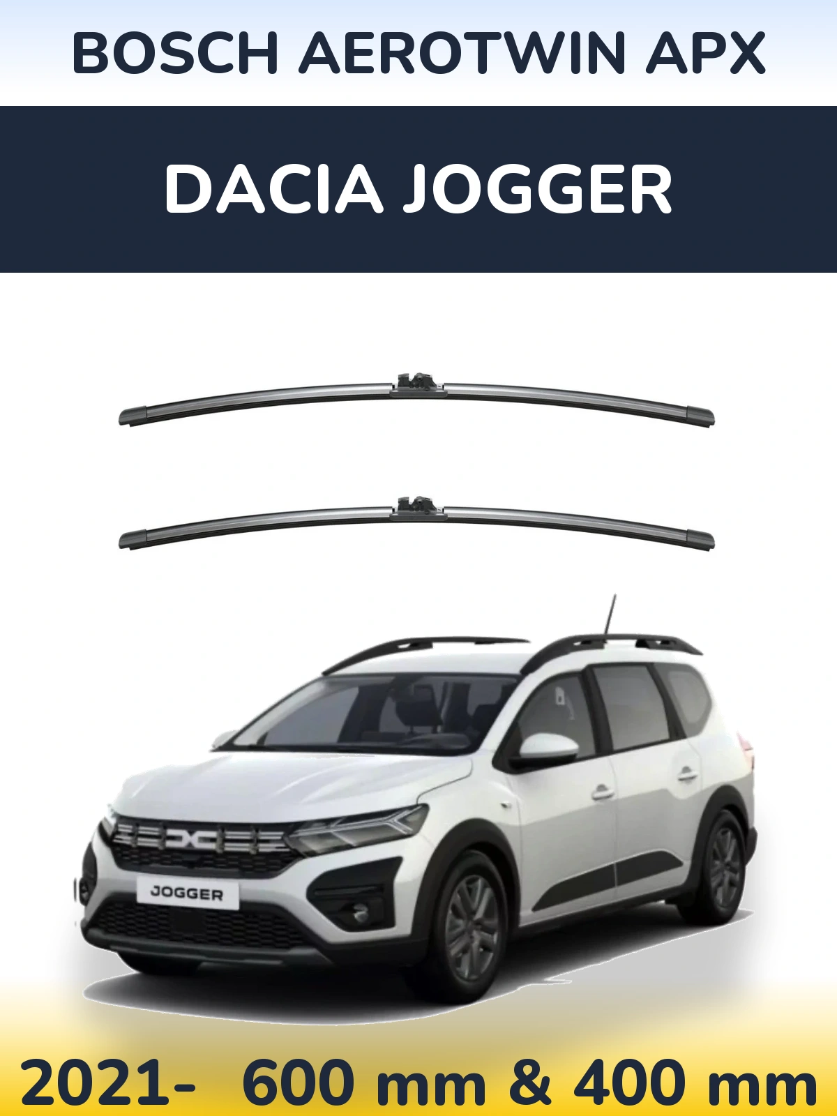 Комплект передних дворников BOSCH AeroTwin APX 600 & 400 мм для Dacia Jogger 2021-2026