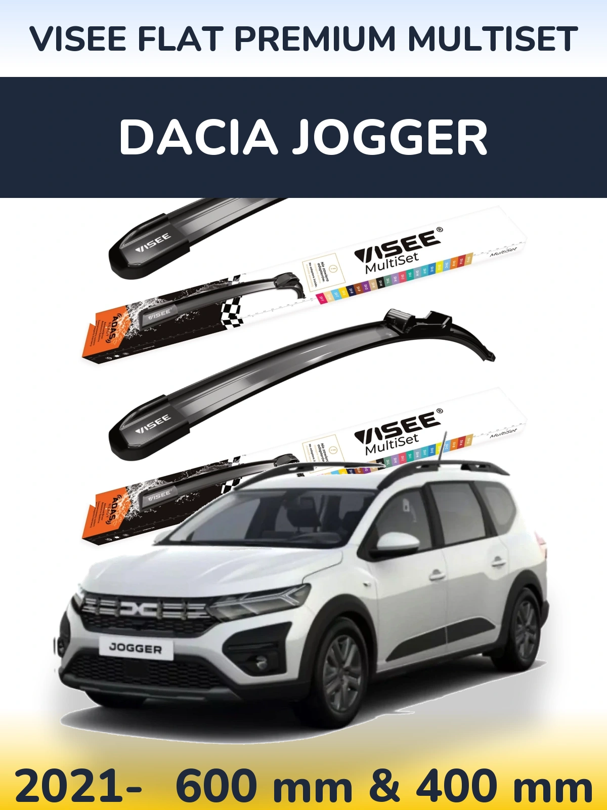 Комплект передних дворников VISEE FLAT PREMIUM MultiSet 600 & 400 мм для Dacia Jogger 2021-2026