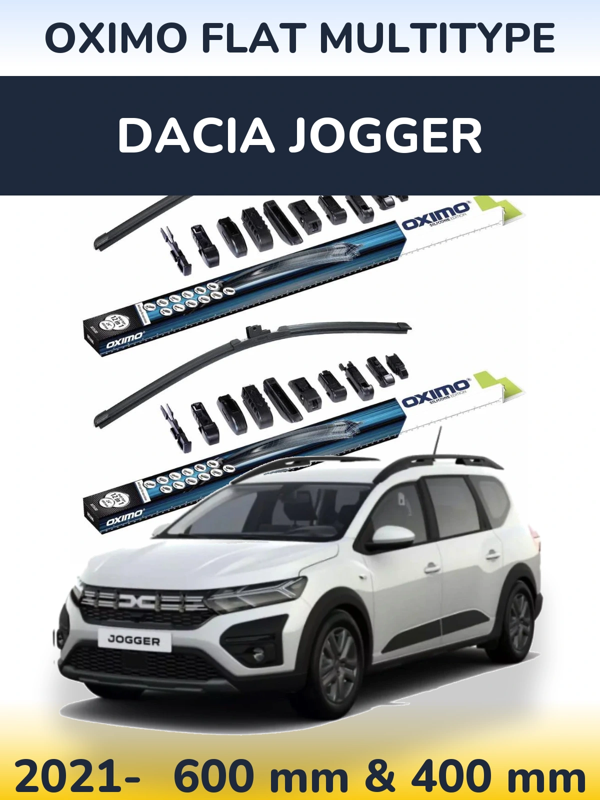 Комплект передних дворников Oximo Flat MultiТипe 600 & 400 мм для Dacia Jogger 2021-2026